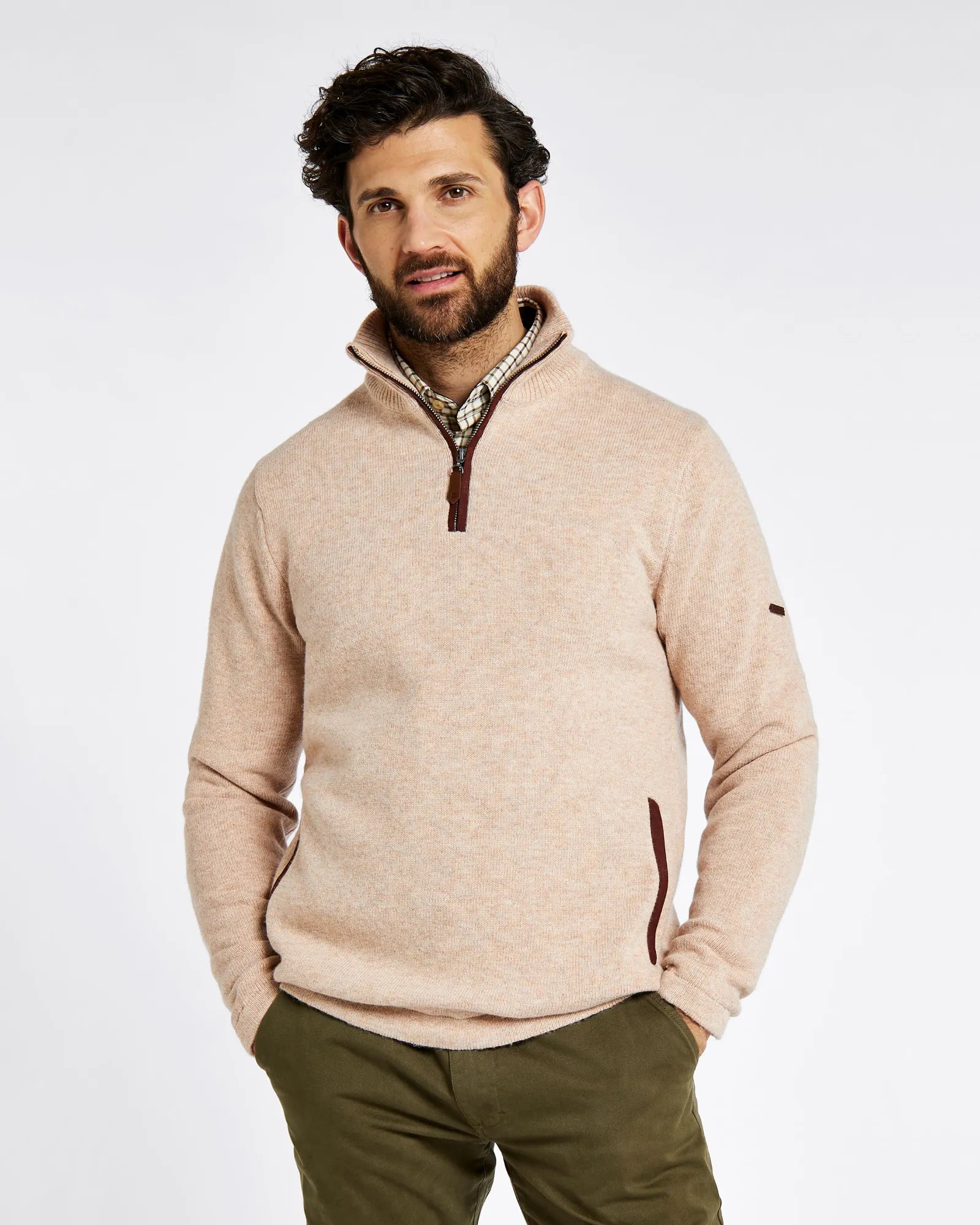 Feeney Oat Zip Neck Sweater