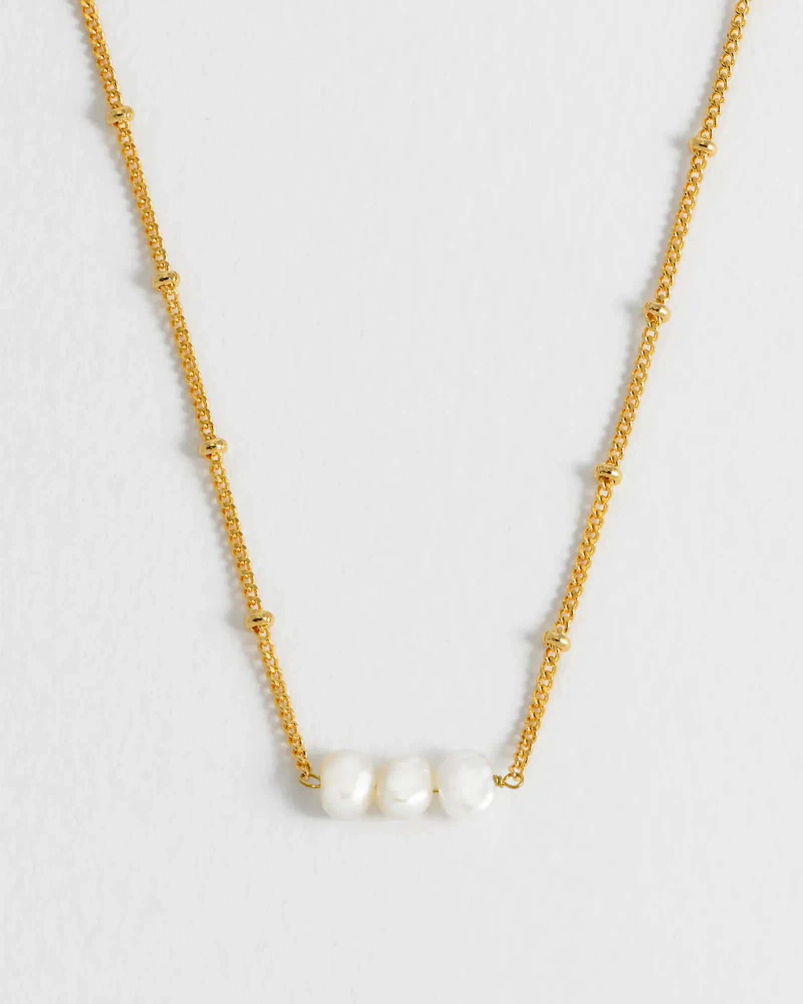 Beaded Chain & Pearl Necklace - Gold Plated