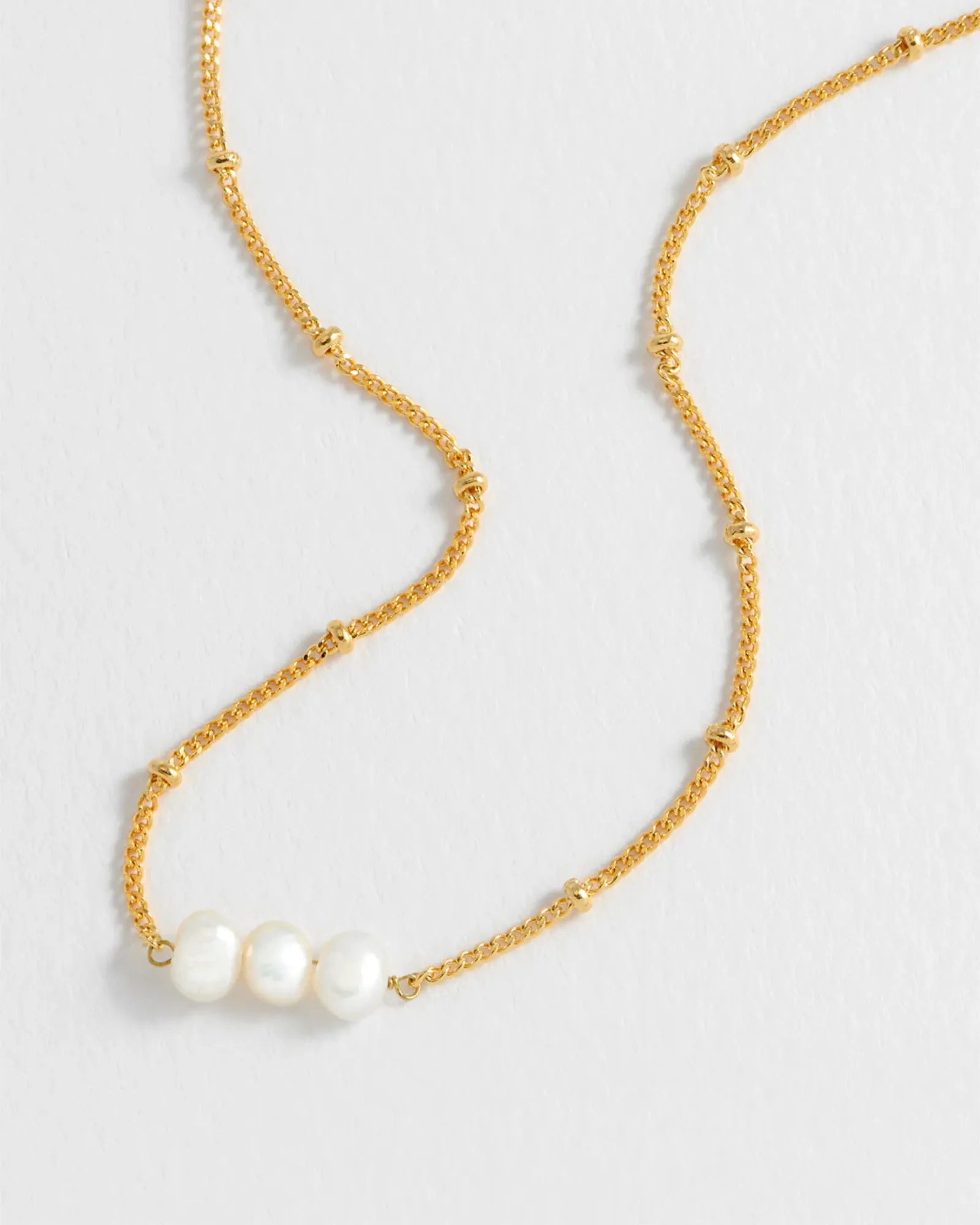 Beaded Chain & Pearl Necklace - Gold Plated
