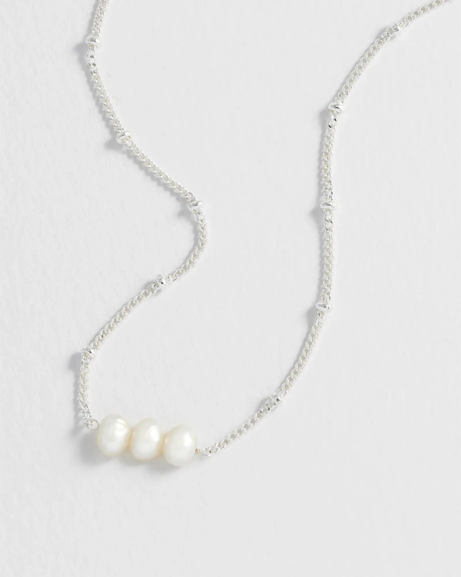 Beaded Chain & Pearl Necklace - Silver Plated