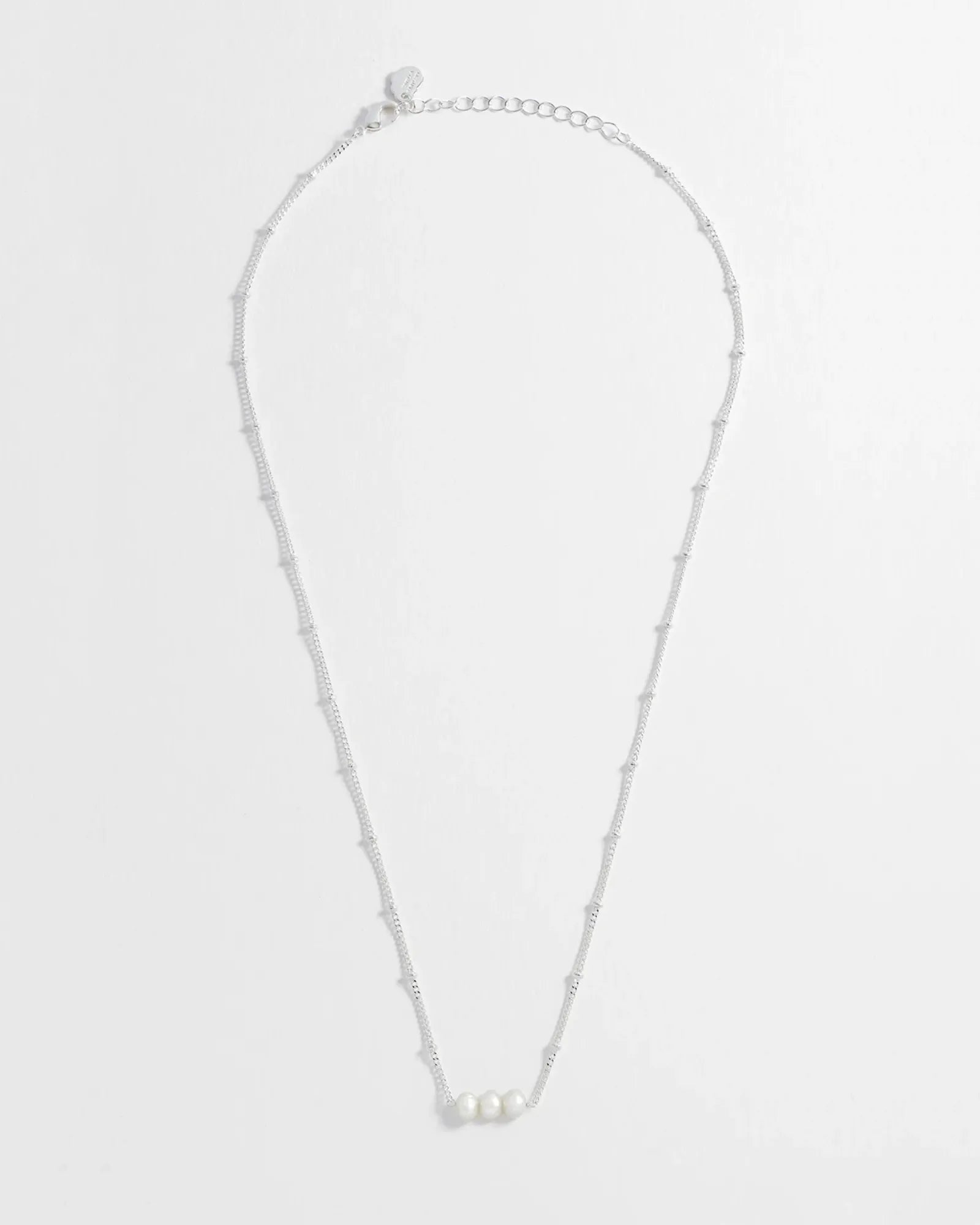 Beaded Chain & Pearl Necklace - Silver Plated