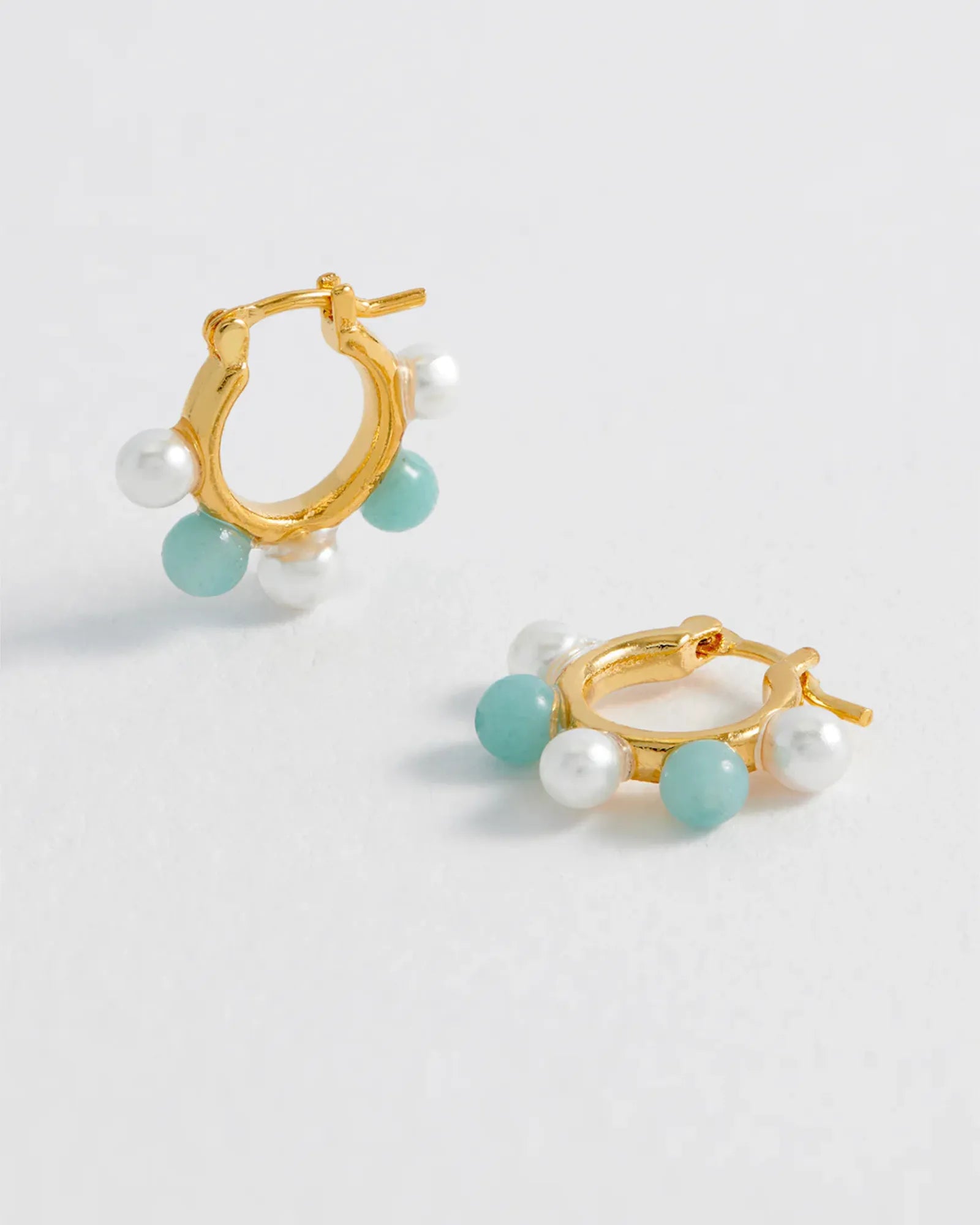 Blue Gemstone & Pearl Bead Hoops