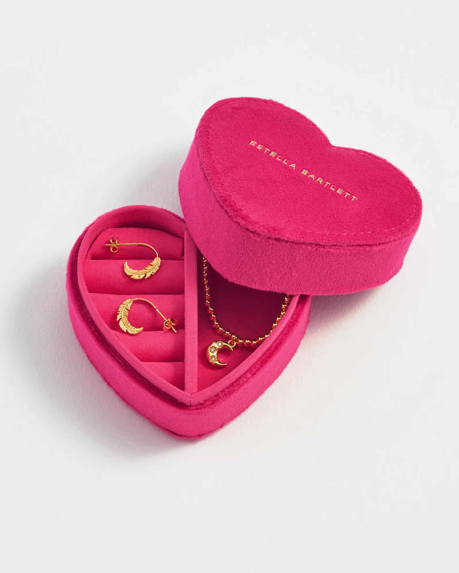 Mini Heart Jewellery Box - Hot Pink Velvet