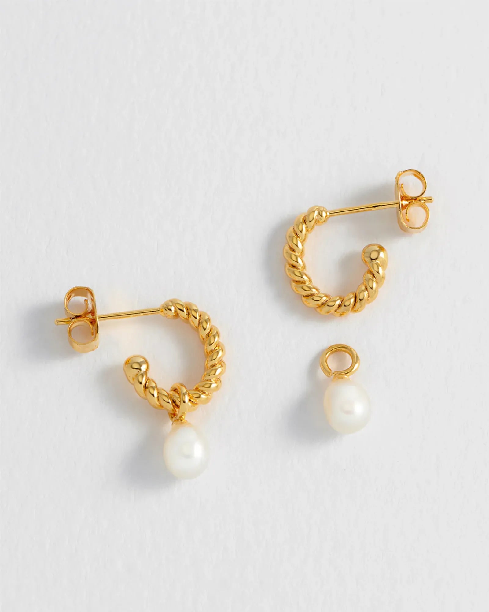 Pearl Drop & Twist Hoop Earrings