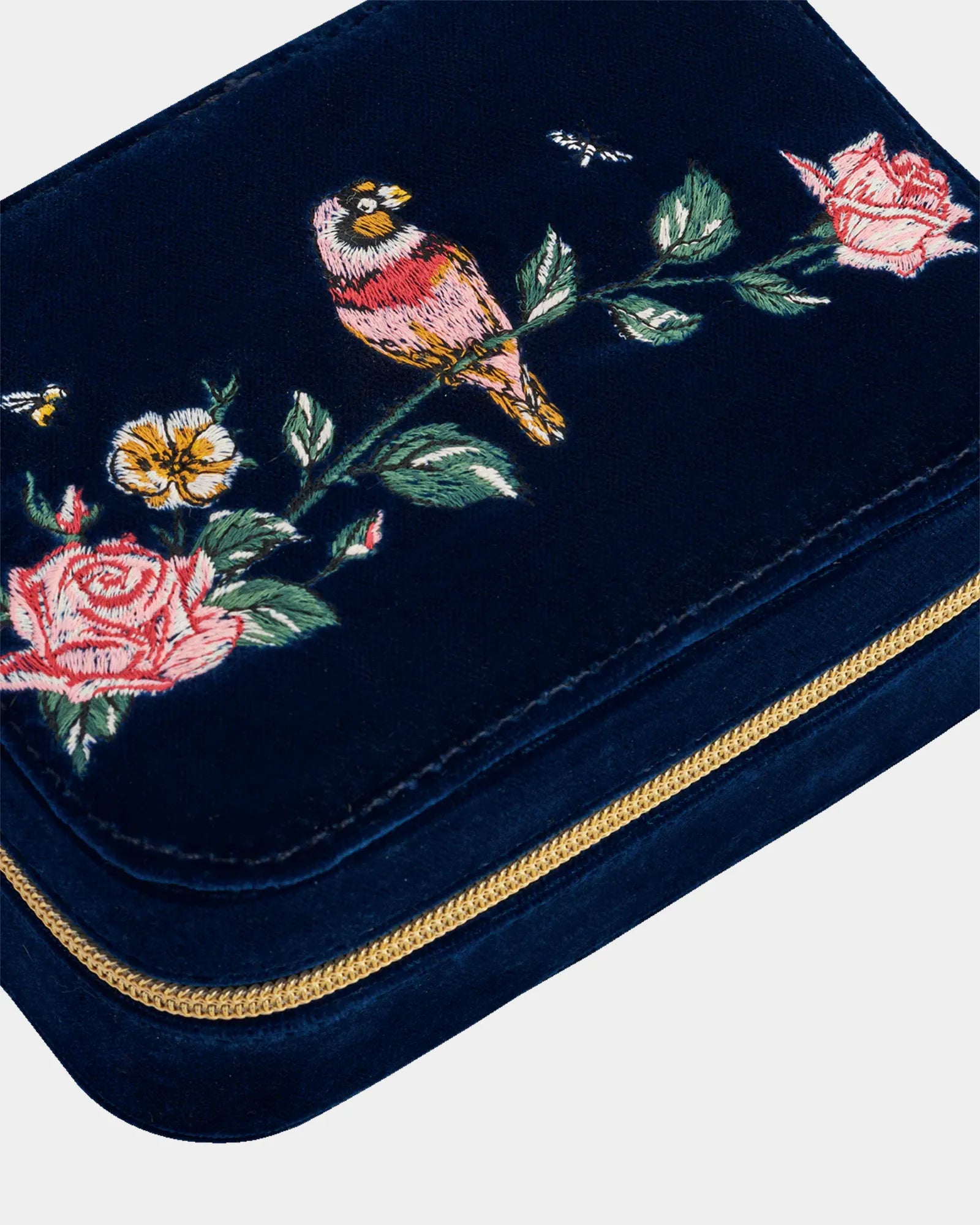 Blue Rosy Posy Embroidered Jewellery Box Large