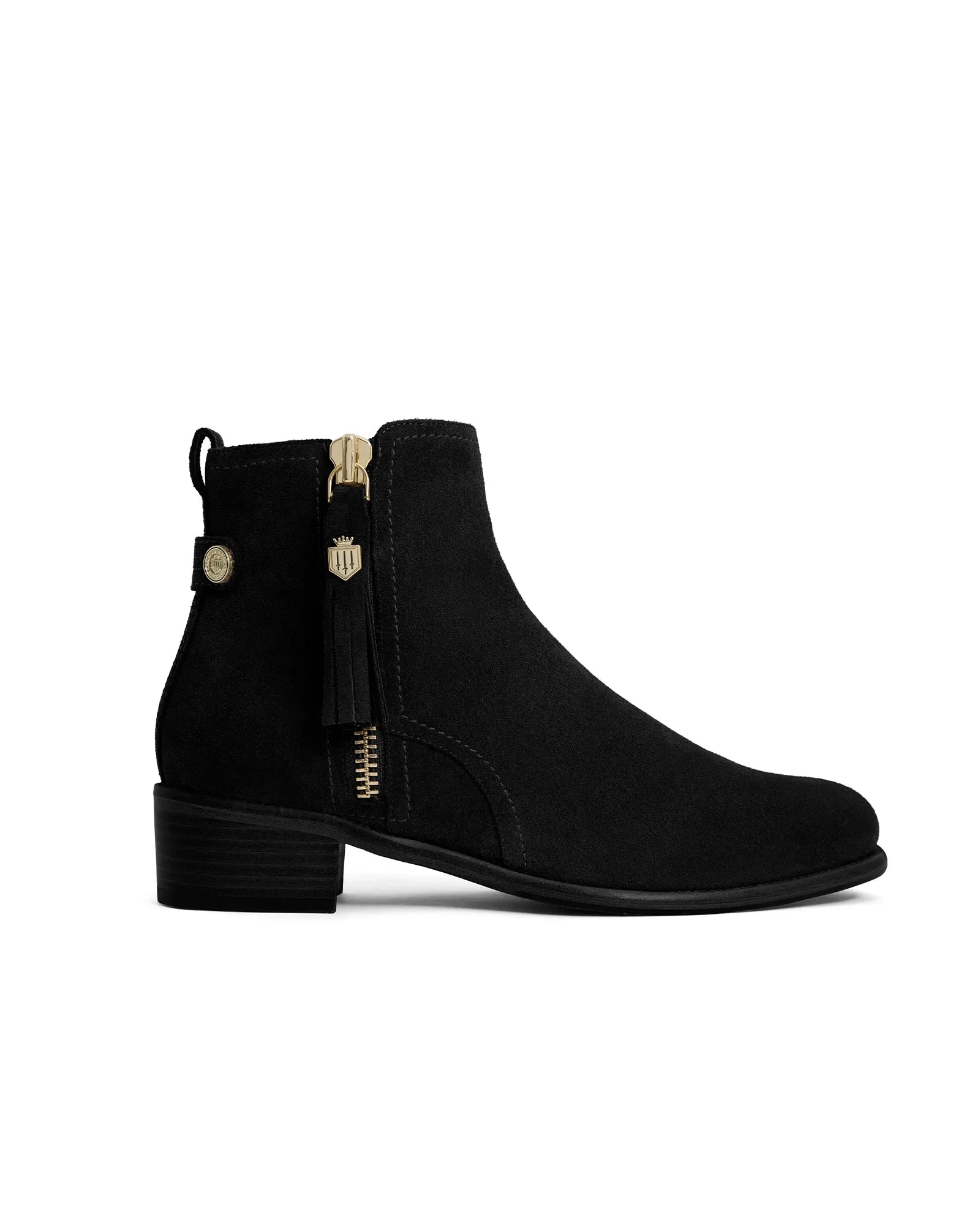 Flat Oakham Ankle Boot - Black Suede