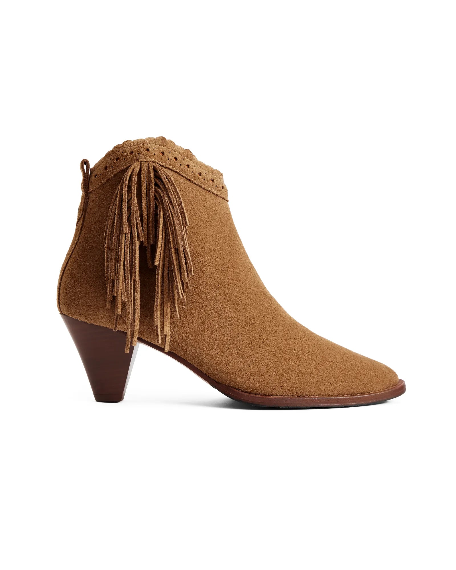 Fringed Regina Ankle Boots - Tan Suede