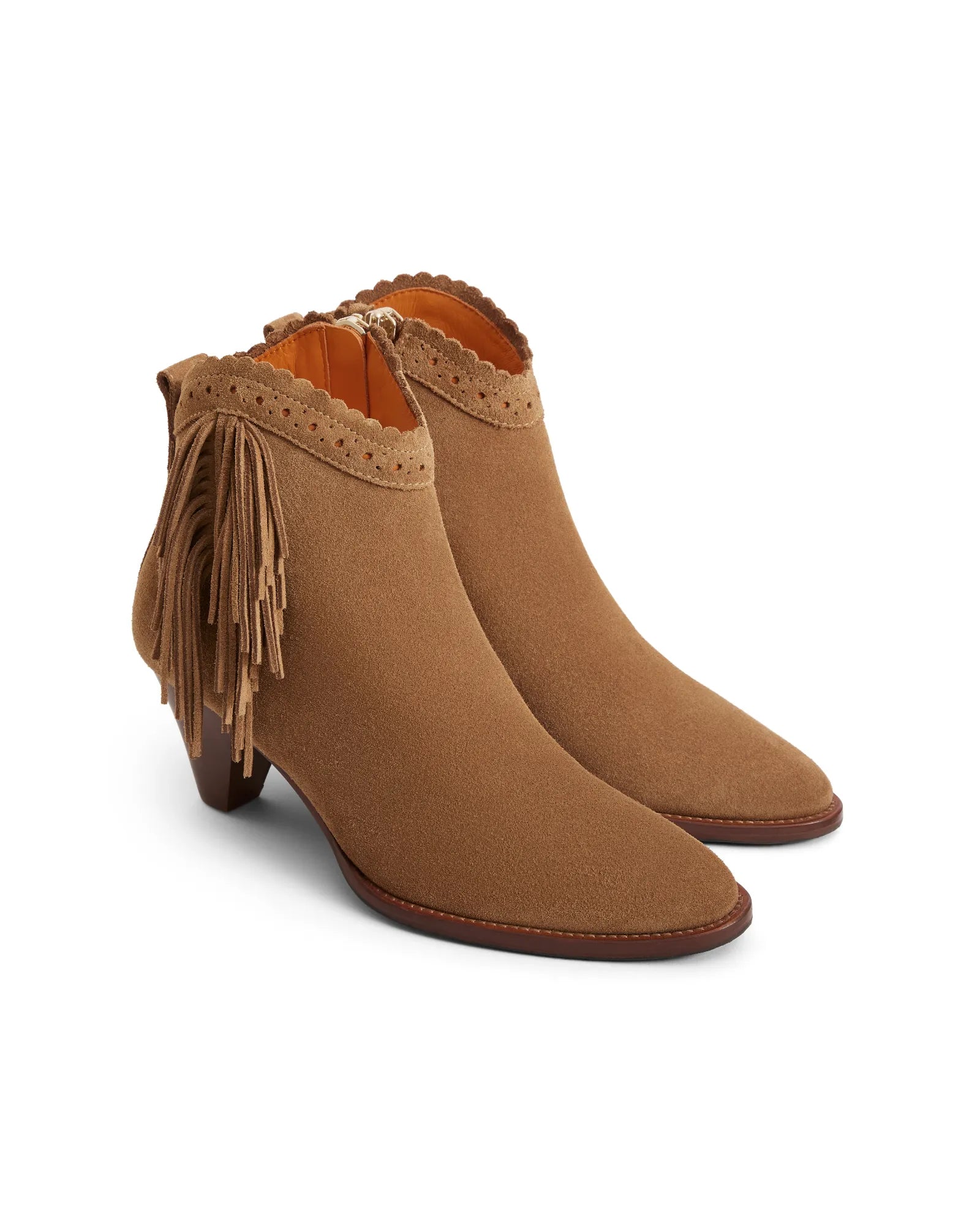 Fringed Regina Ankle Boots - Tan Suede