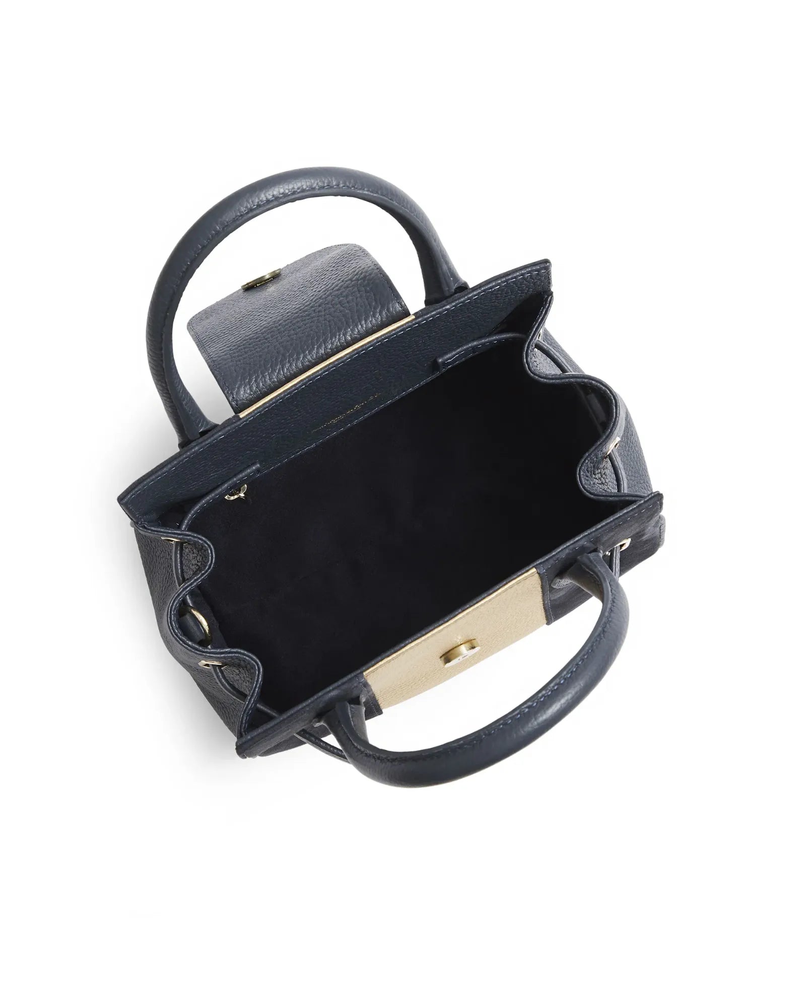 The Mini Windsor Handbag in Navy & Gold Suede