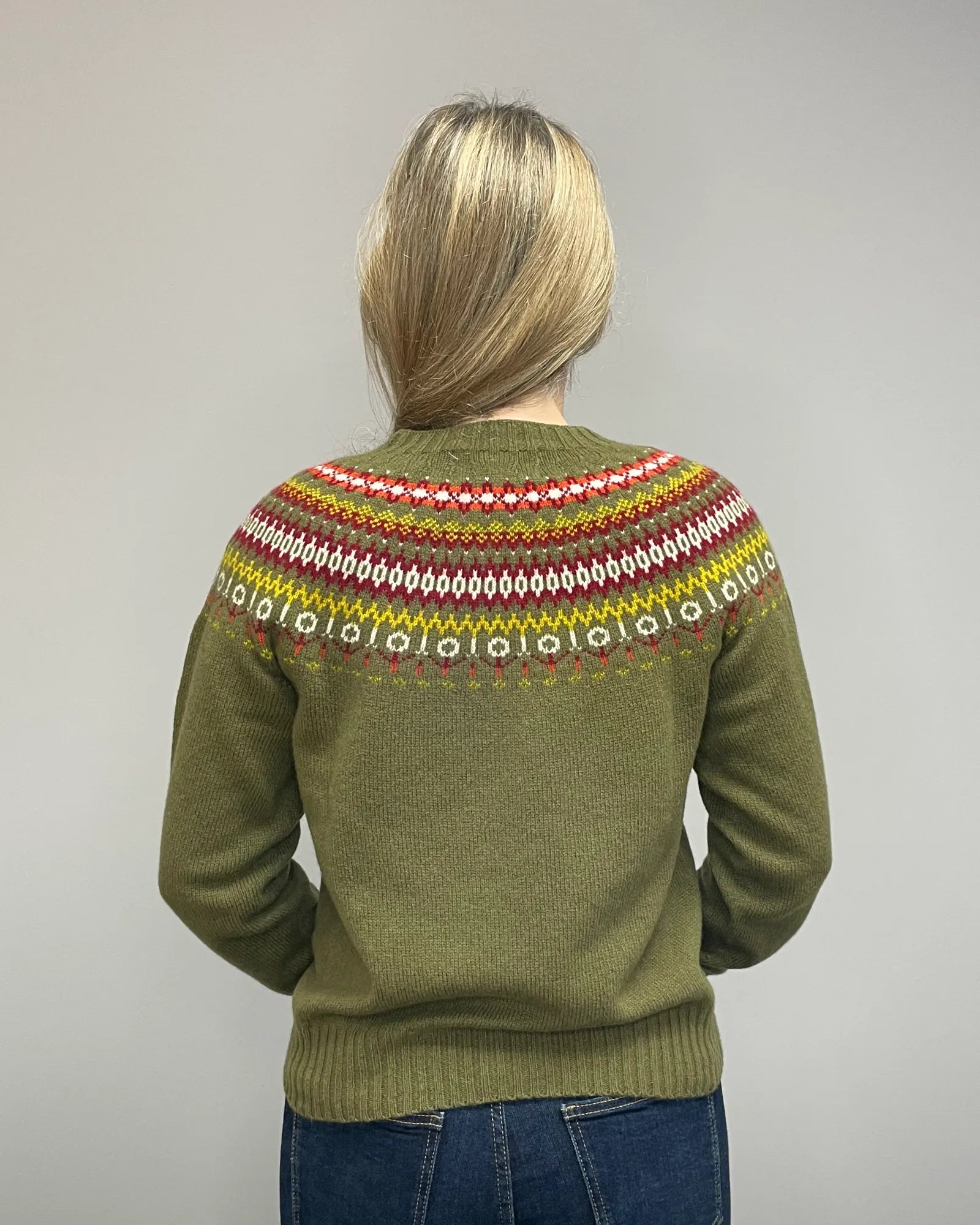 Women's Knitted Fair Isle Jumper (L5216/7) - Olive Dun