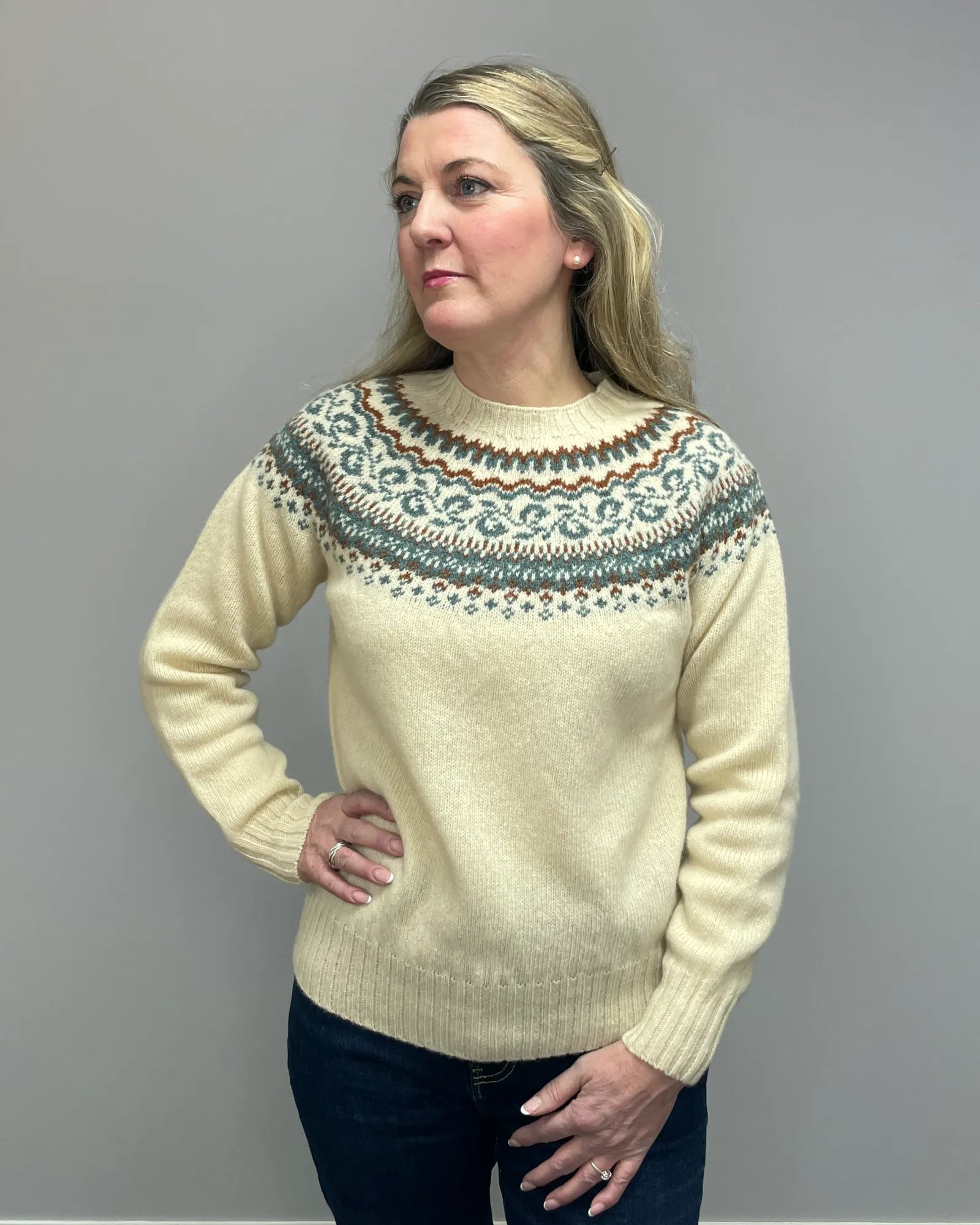Women's Knitted Fair Isle Jumper (L5220/7) - Cream