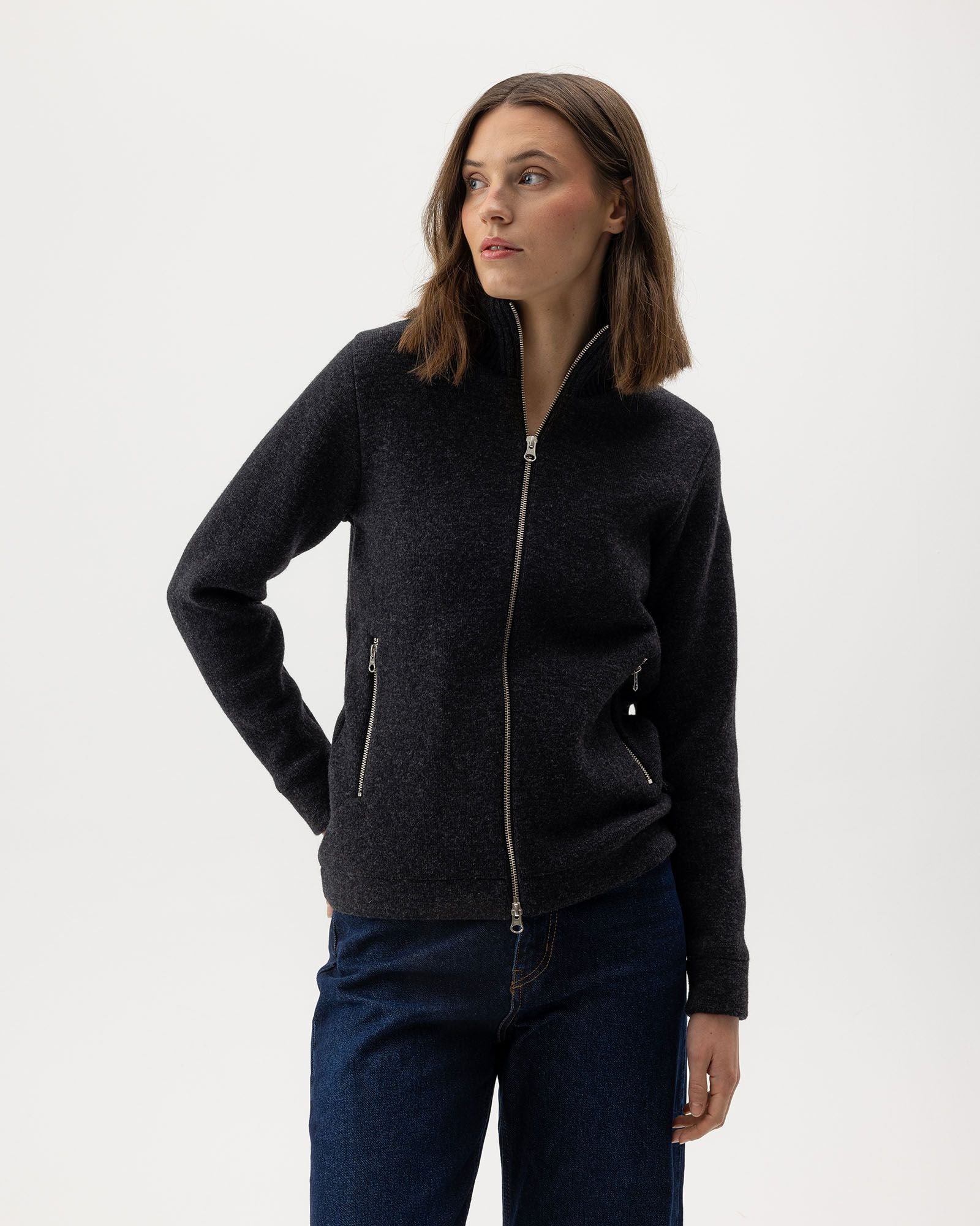 Claire Full Zip Windproof Jumper - Anthracite Melange