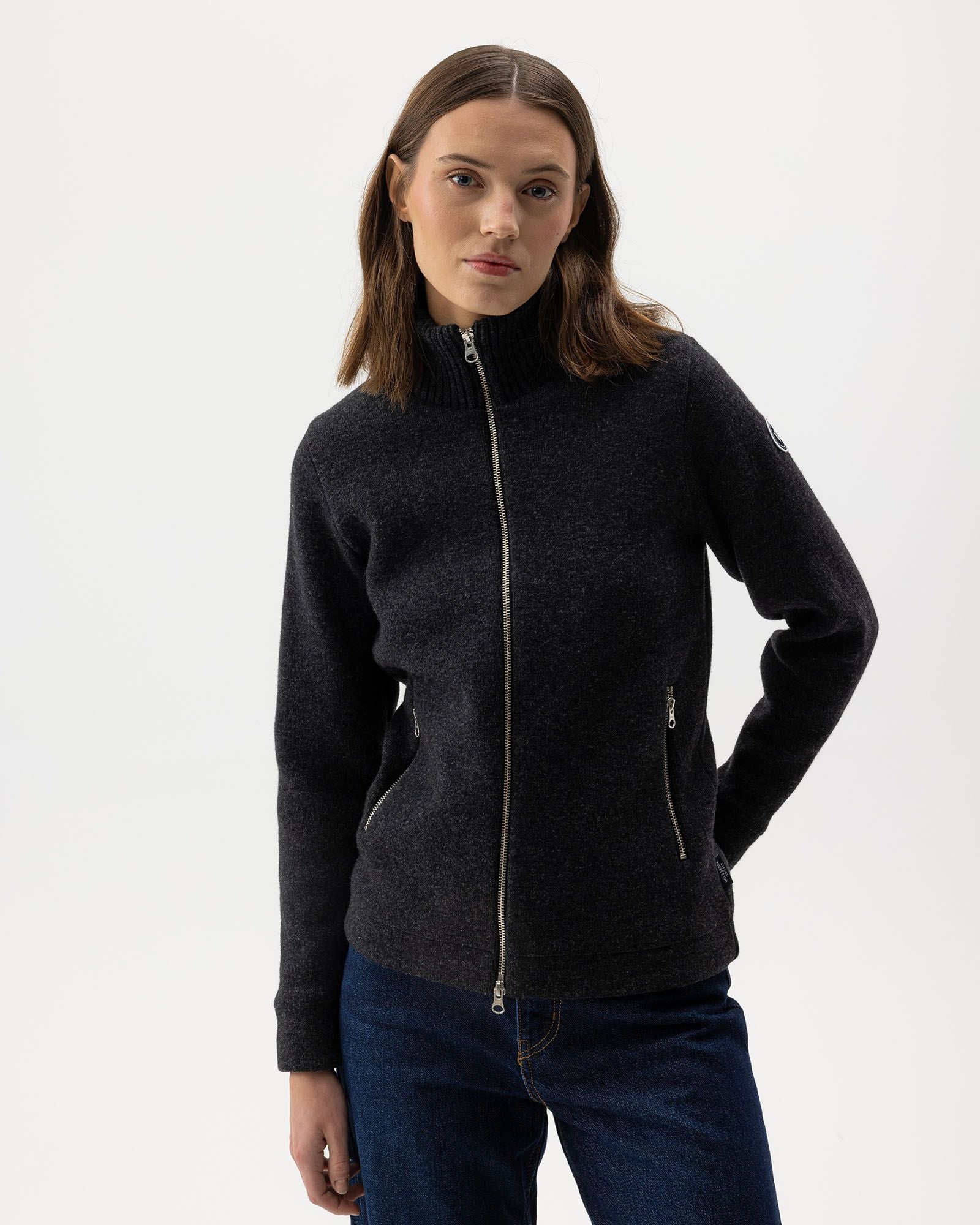 Claire Full Zip Windproof Jumper - Anthracite Melange