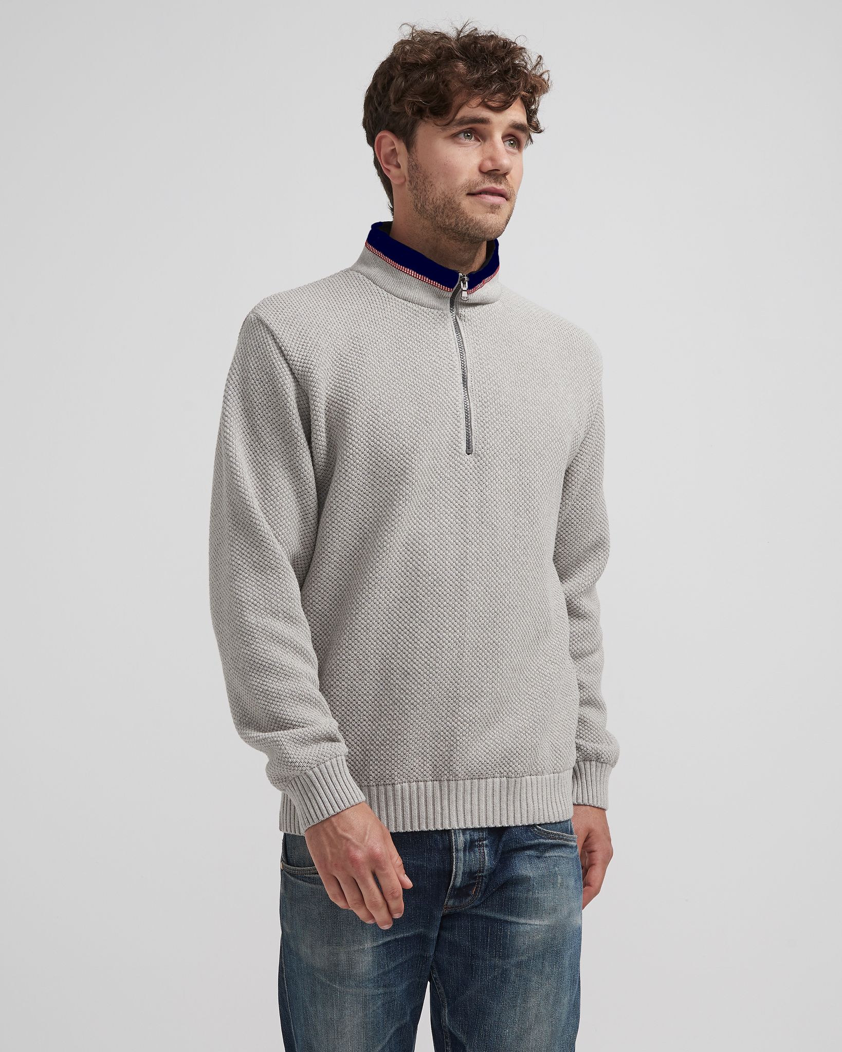 Classic Windproof Knitted Sweater - Light Grey Mel.