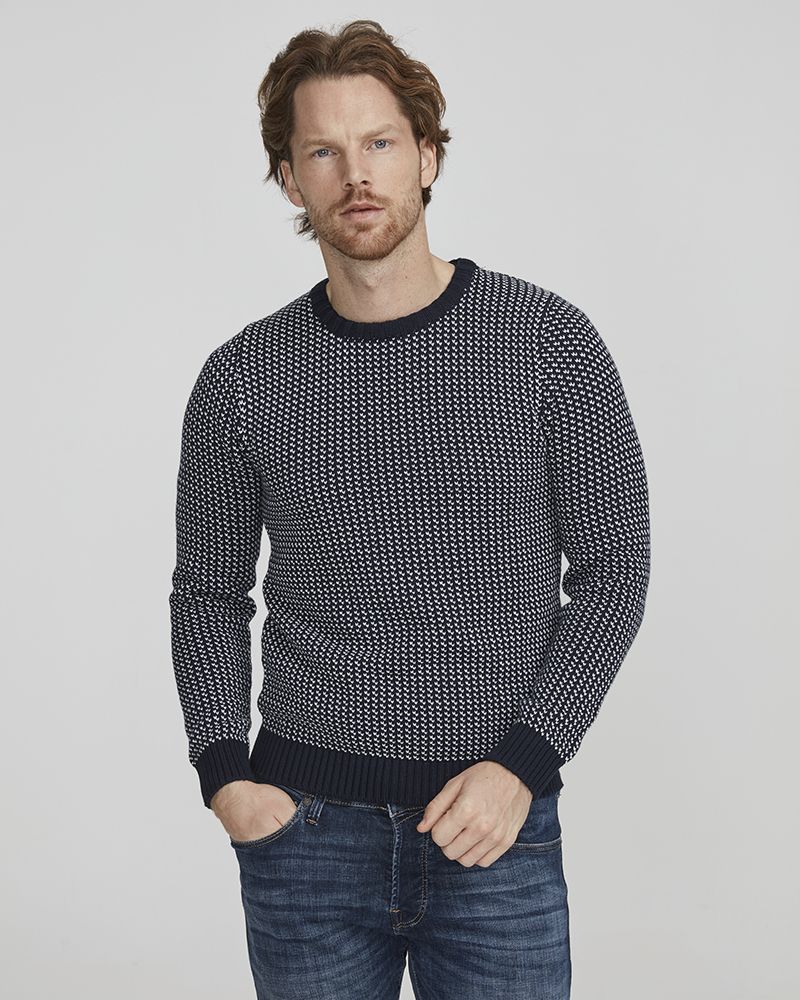 Eino Jaquard Knitted Sweater - Navy/Off White