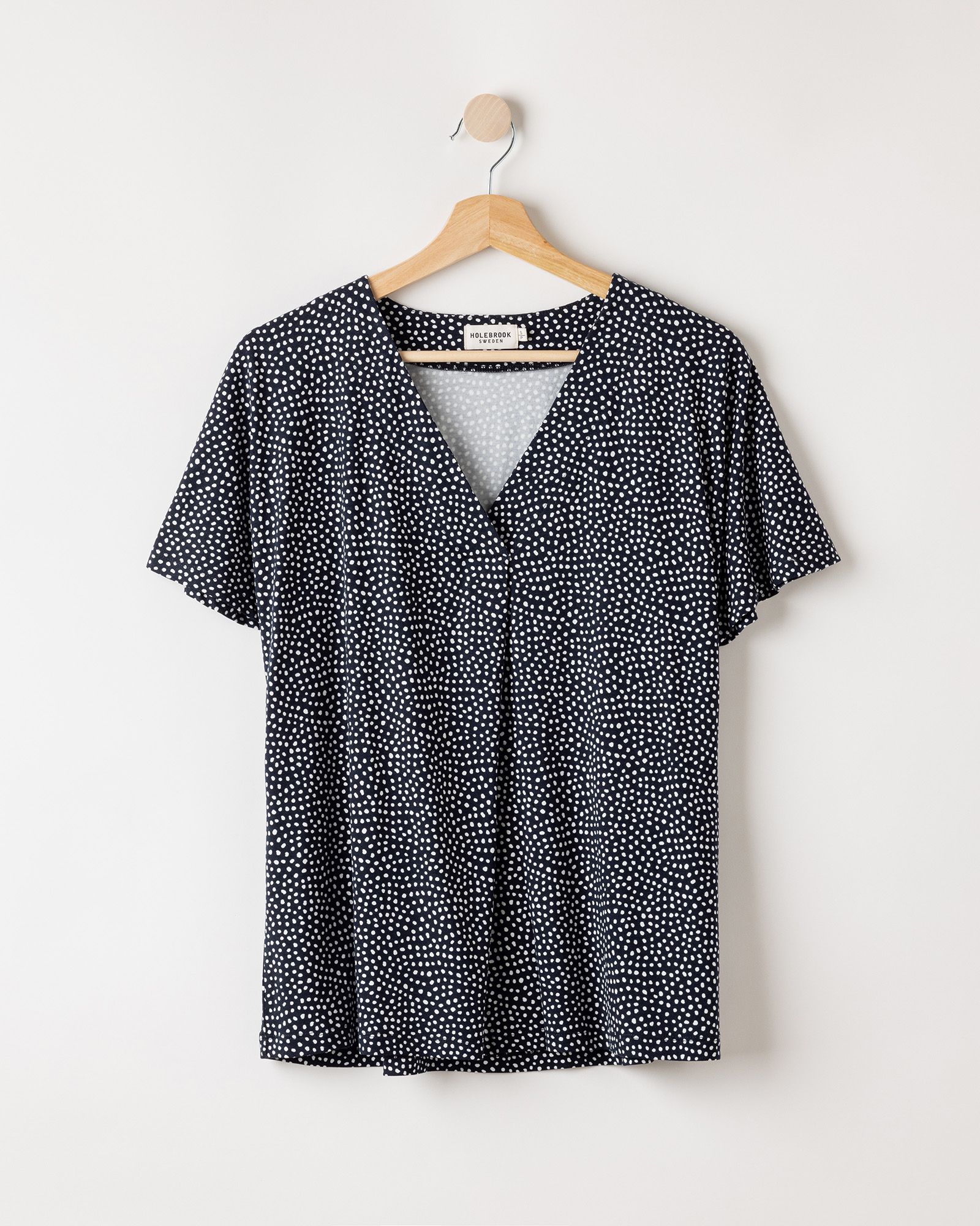 Esther V-Neck Top - Navy/Off White Dot