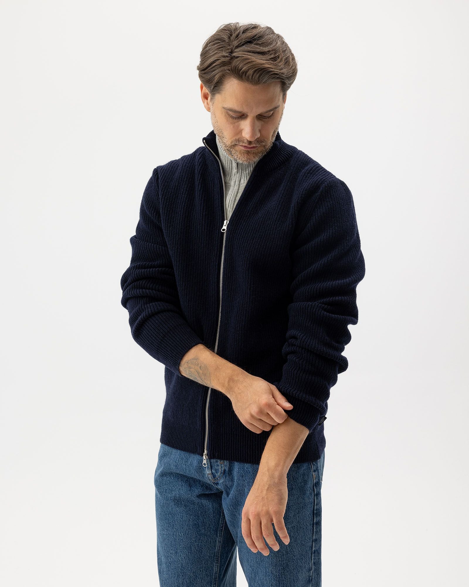 Frank Full Zip Jumper - Navy
