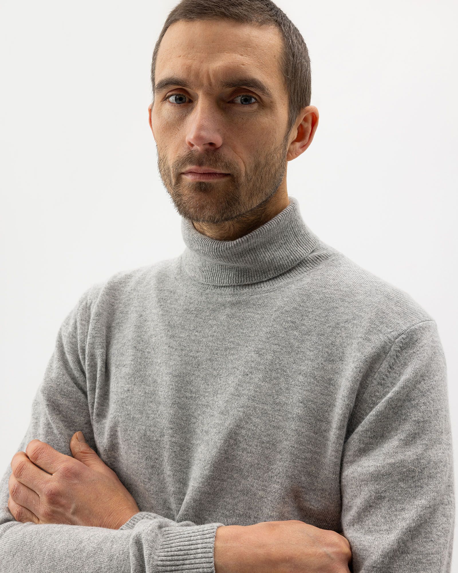 Johan Roll Neck Jumper - Light Grey Melange