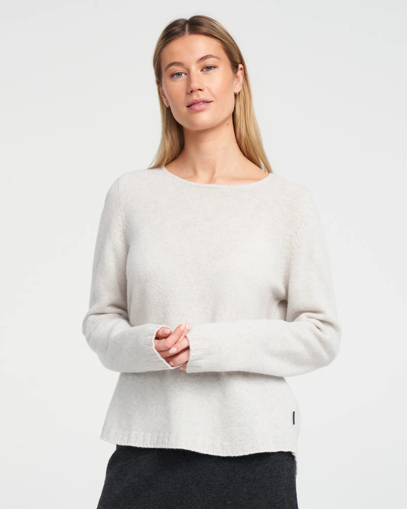Linda Crew Neck Knitted Sweater - Light Grey Mel.