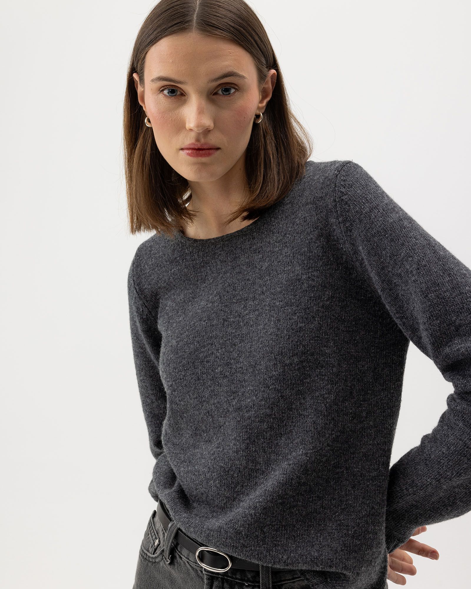 Linda Crew Neck Jumper - Dark Grey Mel.
