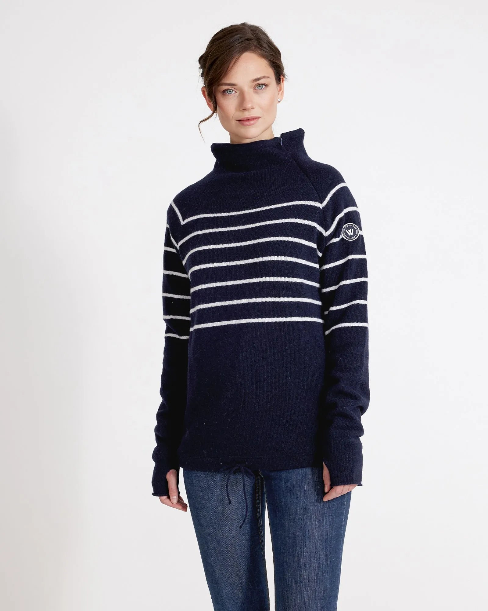 Martina Knitted Windproof Sweater - Navy/Off White