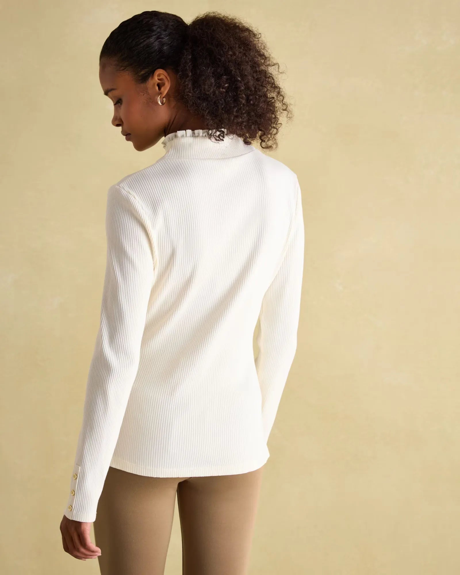 Amy Cream Ribbed Long Sleeve High Neck Jersey Top