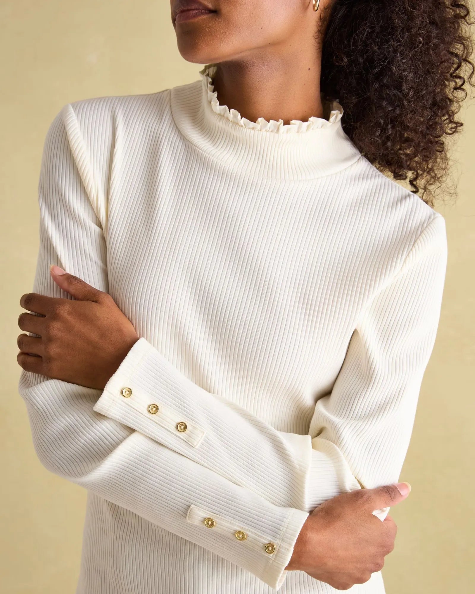 Amy Cream Ribbed Long Sleeve High Neck Jersey Top