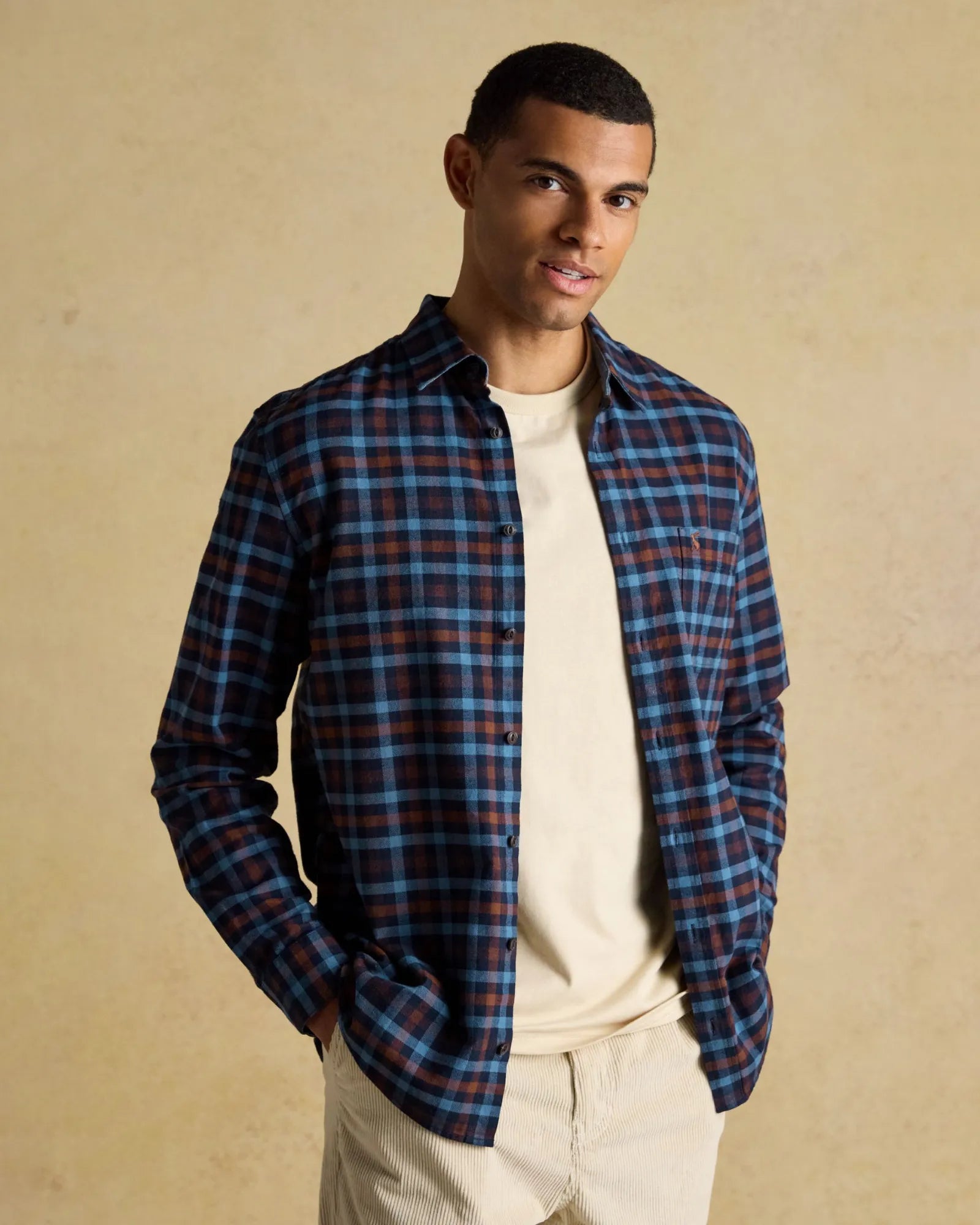 Brushed Flannel Shirt - Brown/Navy