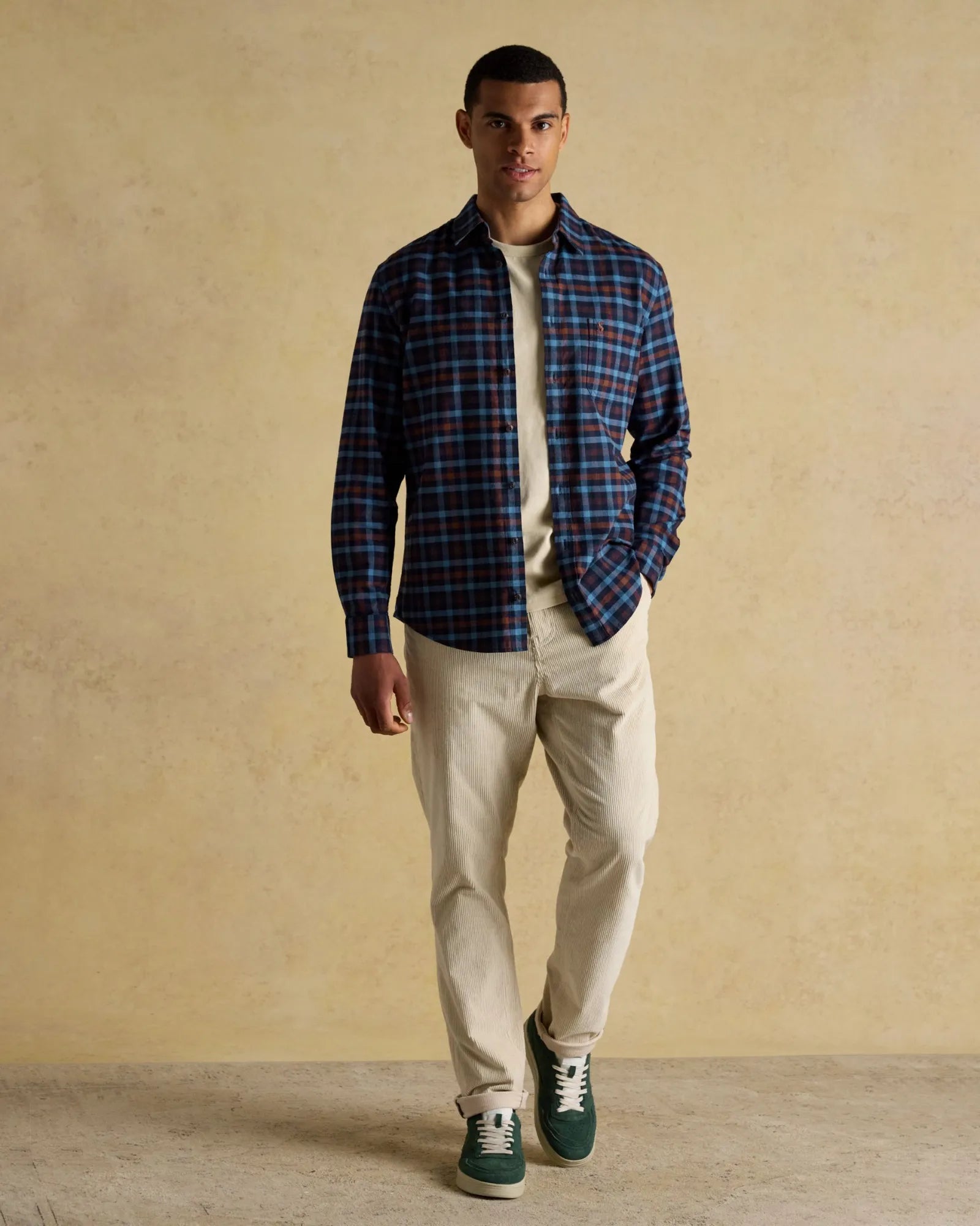 Brushed Flannel Shirt - Brown/Navy