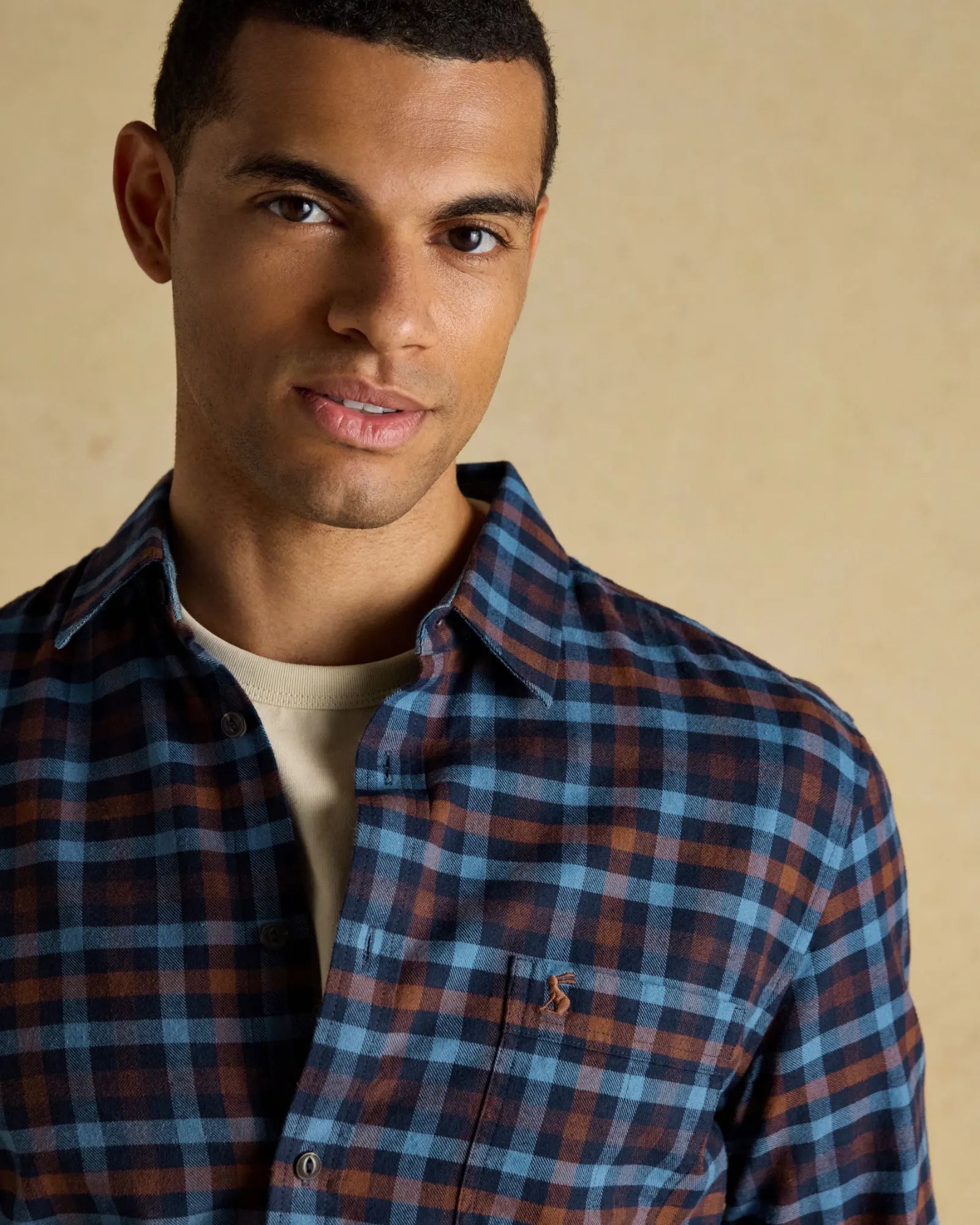 Brushed Flannel Shirt - Brown/Navy