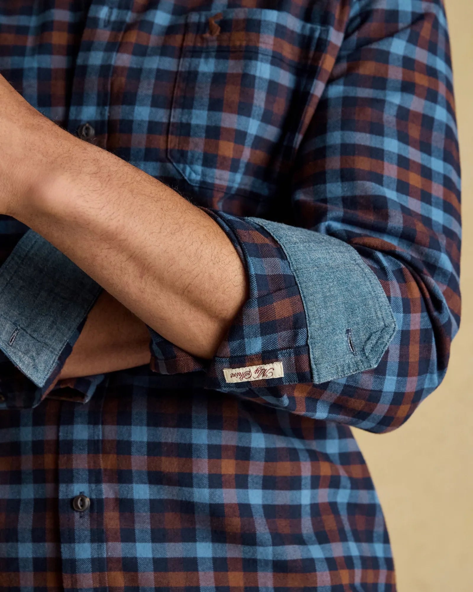 Brushed Flannel Shirt - Brown/Navy