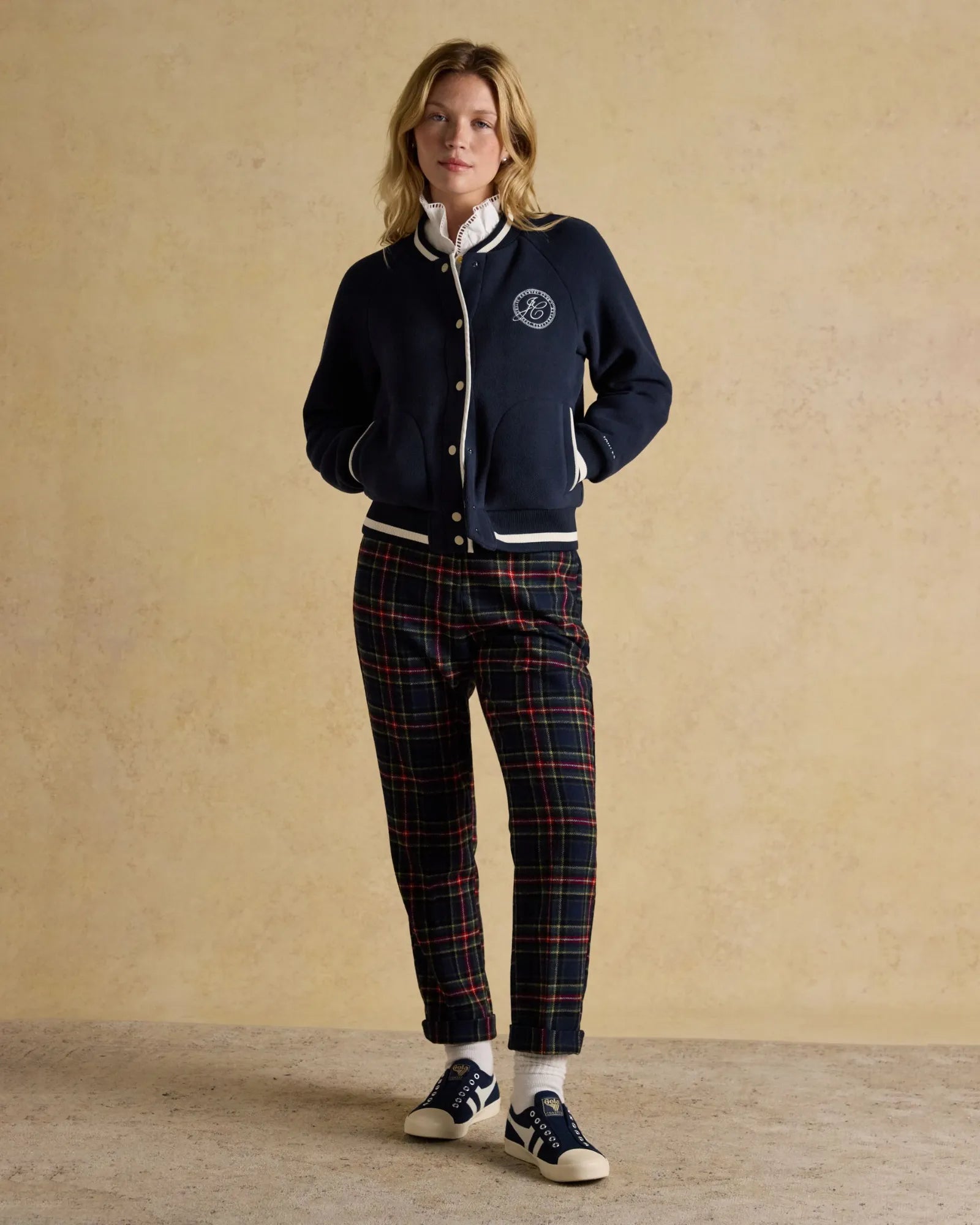 Cora Checked Trousers - Navy