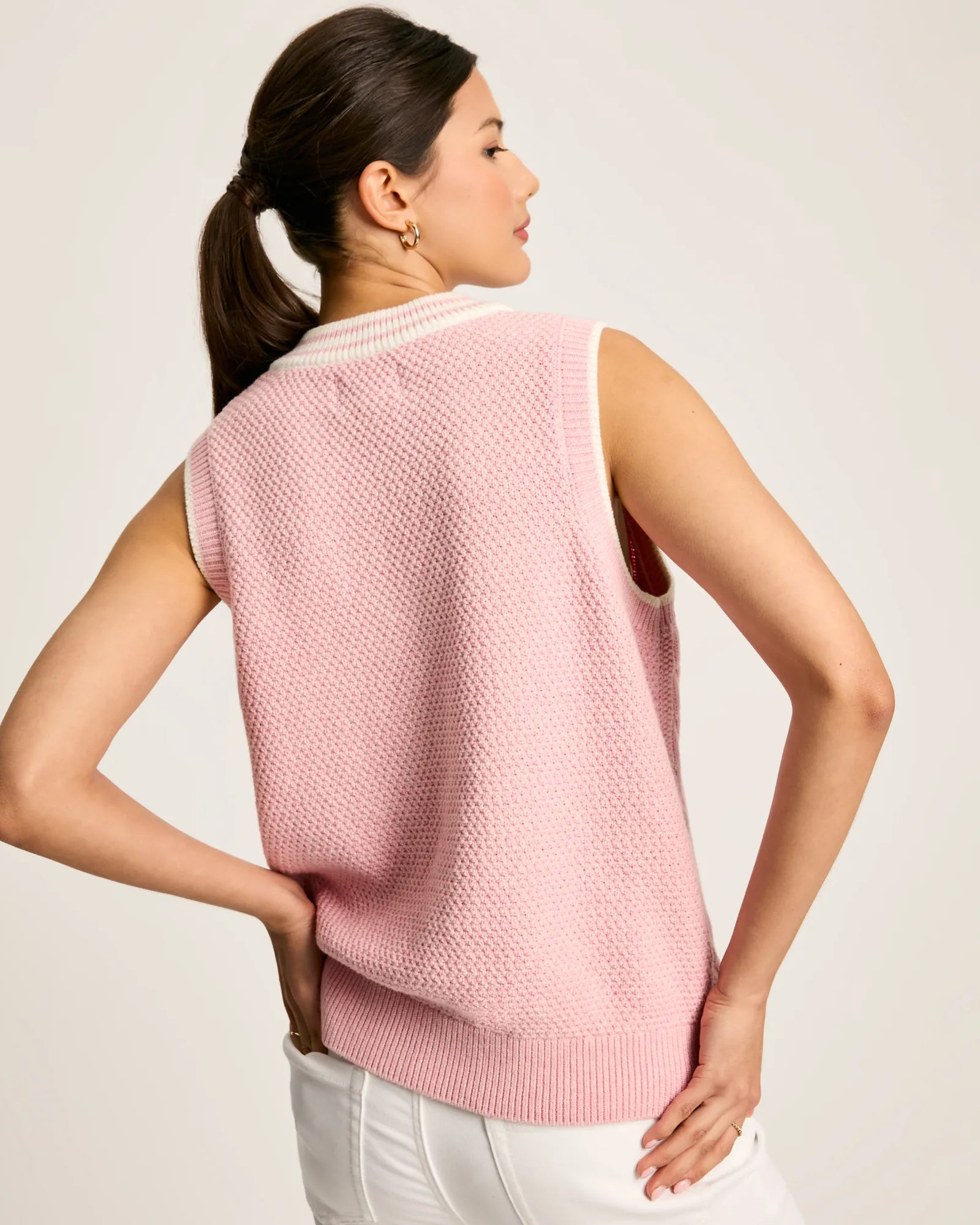 Deuce Pink Cable Knitted V-Neck Vest