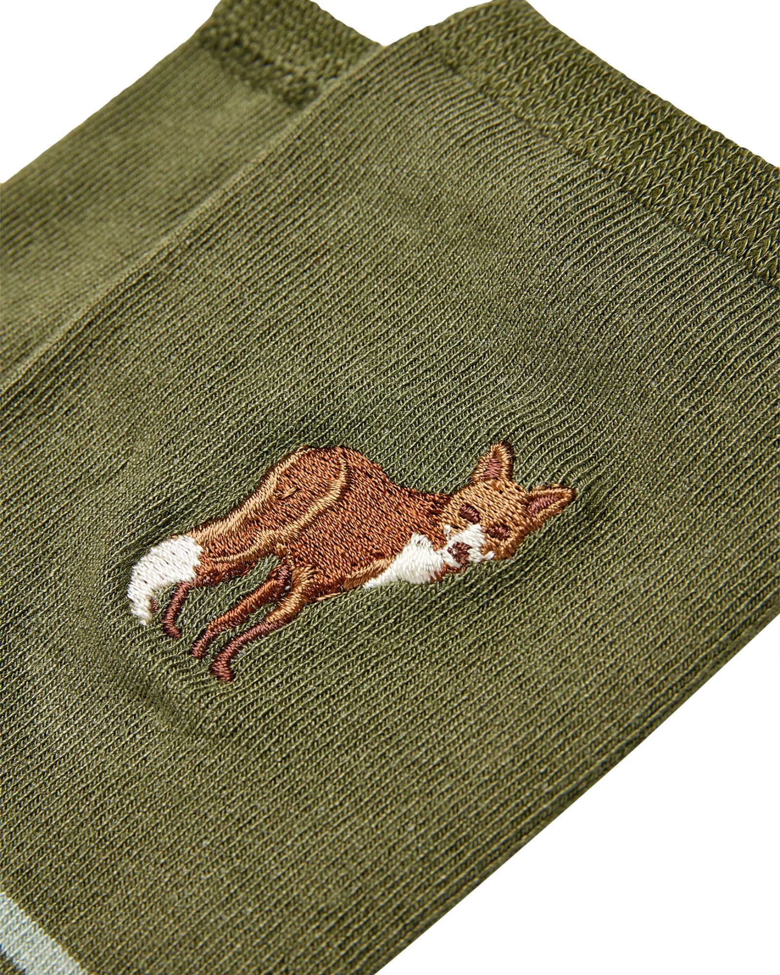 Excellent Everyday Embroidered Pair Of Socks - Green Embroidered Fox