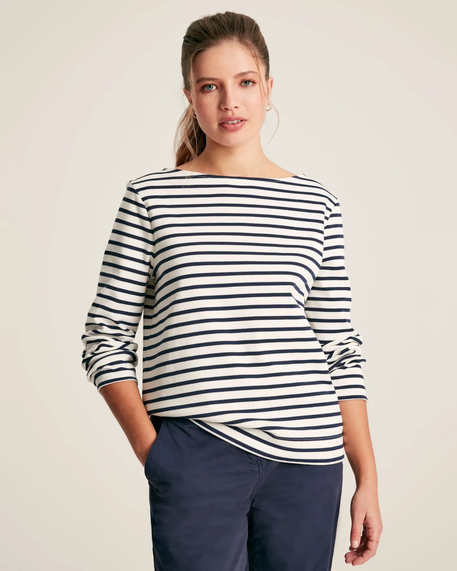 Harbour Cream & Navy Striped Boat Neck Breton Top