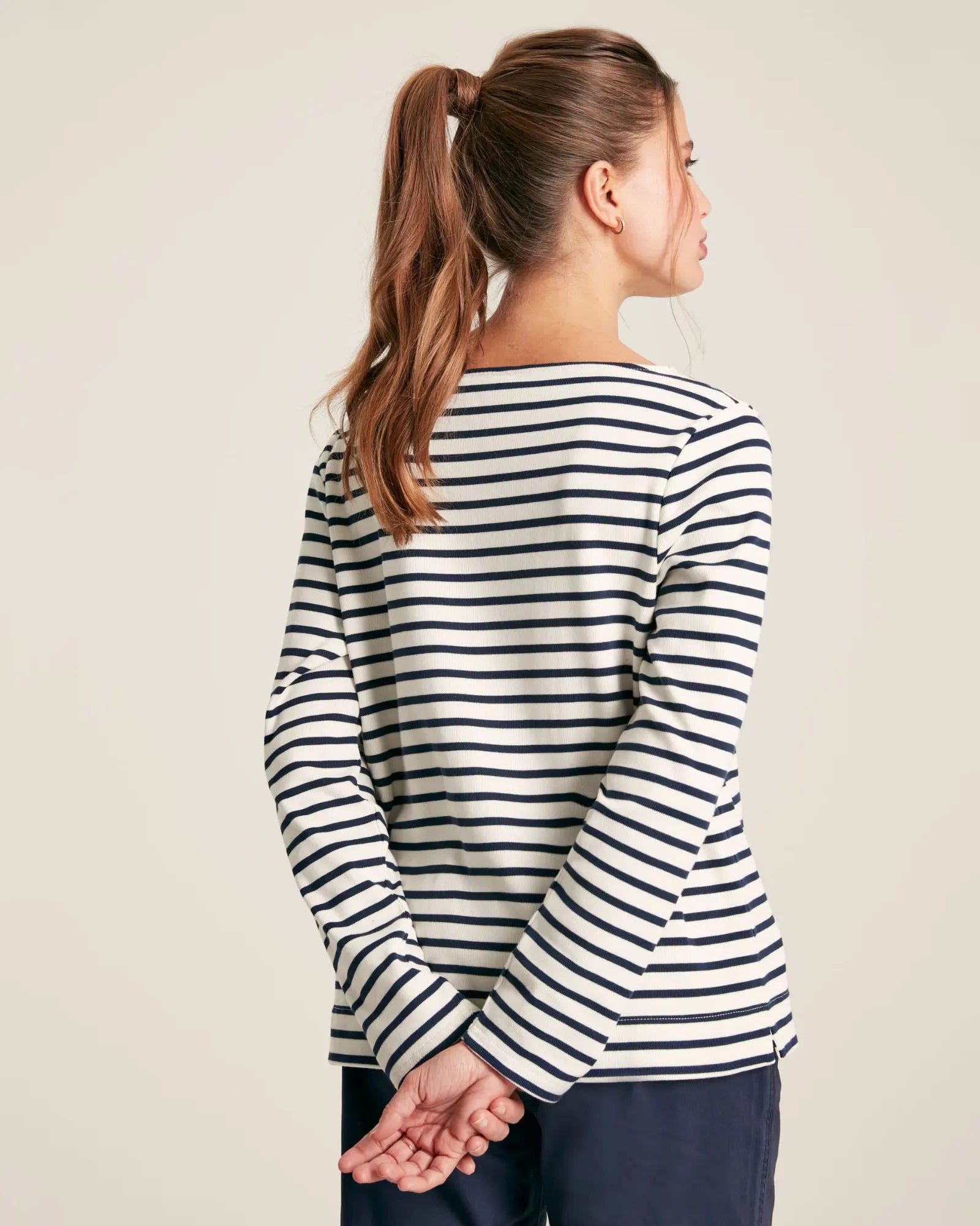 Harbour Cream & Navy Striped Boat Neck Breton Top