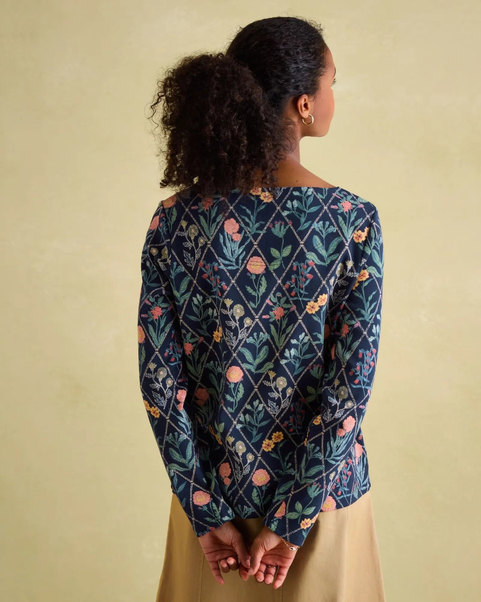 Harbour Navy Floral Boat Neck Breton Top