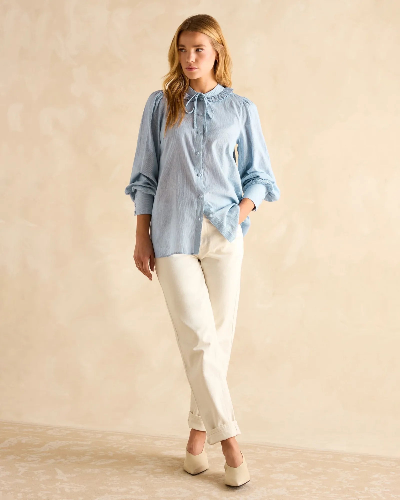 Harper Blouse - Blue/White