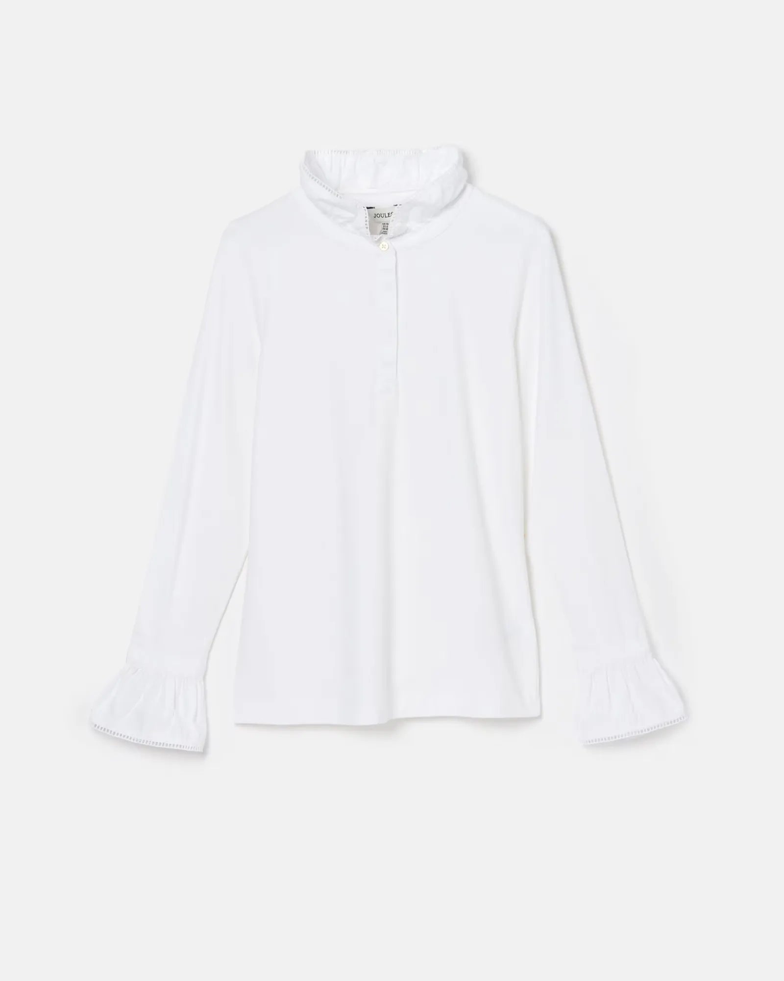 Kate White Long Sleeve Frilled Neck Top