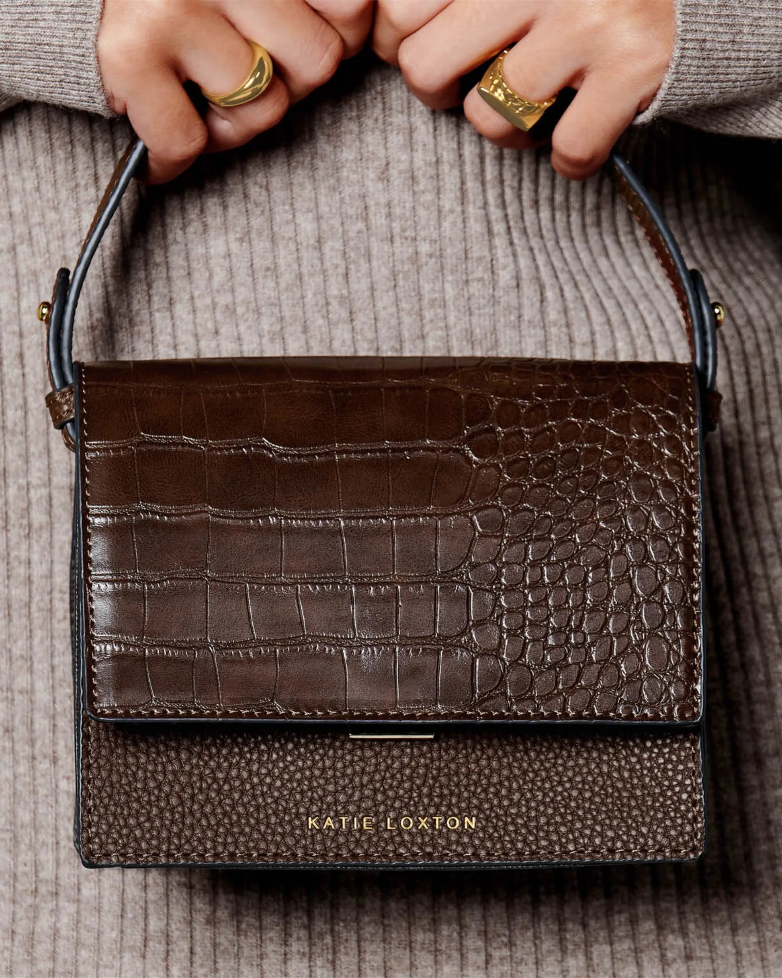 Crossbody Bag Brown Faux Croc Handbag Katie Loton Orla Chocolate