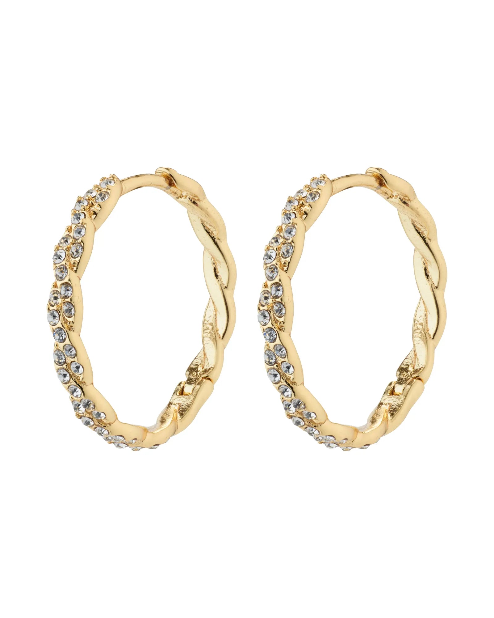 Ezo Twisted Crystal Hoop Earrings - Gold Plated