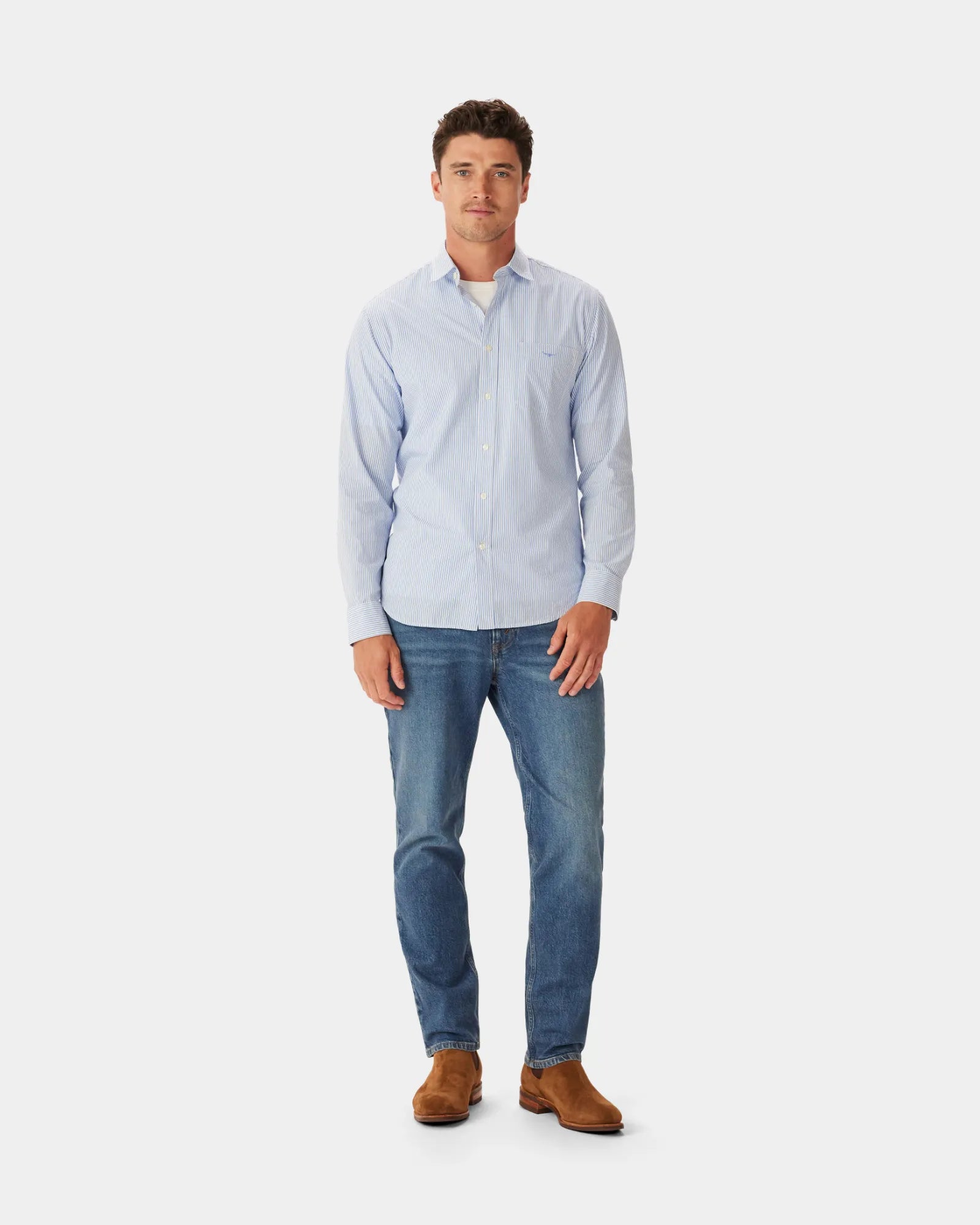 Regular Poplin Stripe Shirt - Blue/White