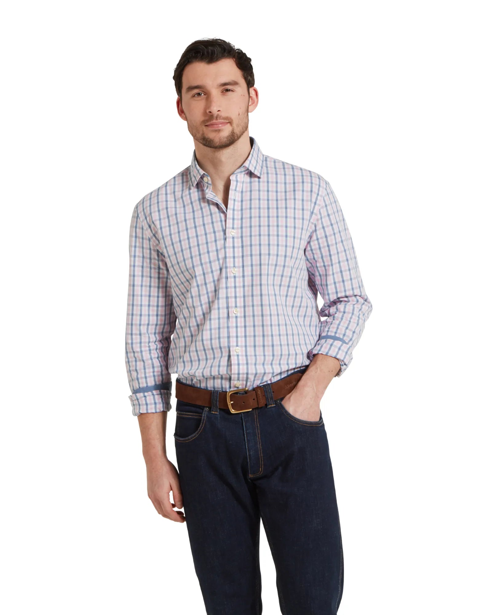 Hebden Tailored Shirt - Dark Denim/Pink