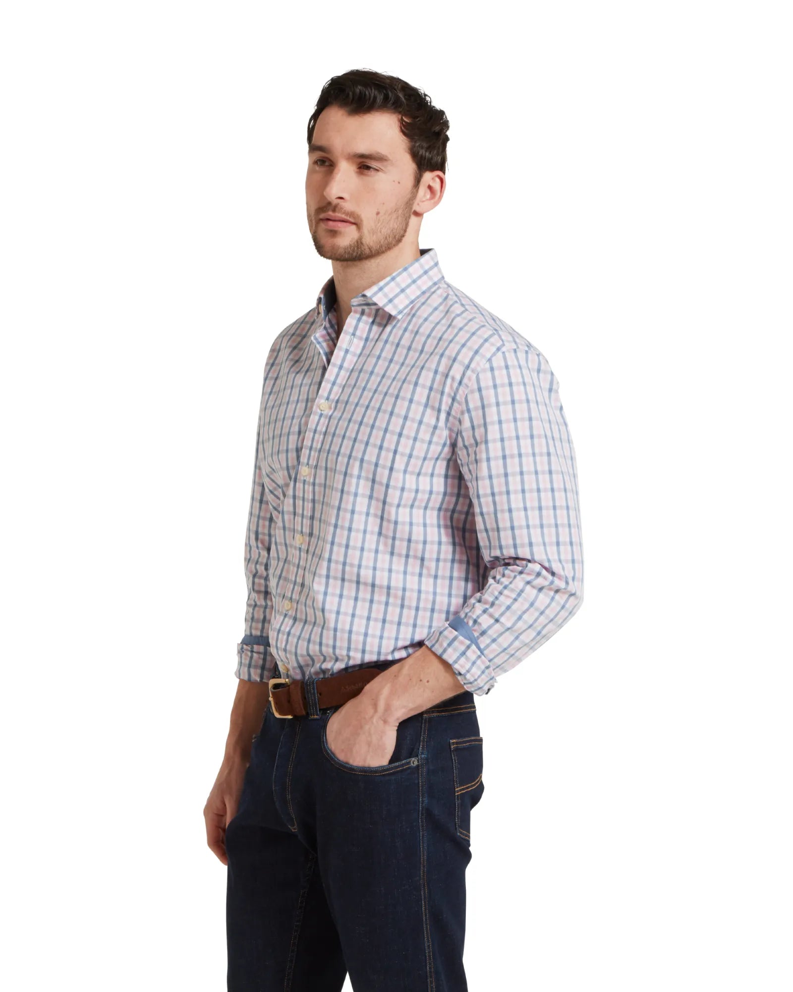 Hebden Tailored Shirt - Dark Denim/Pink