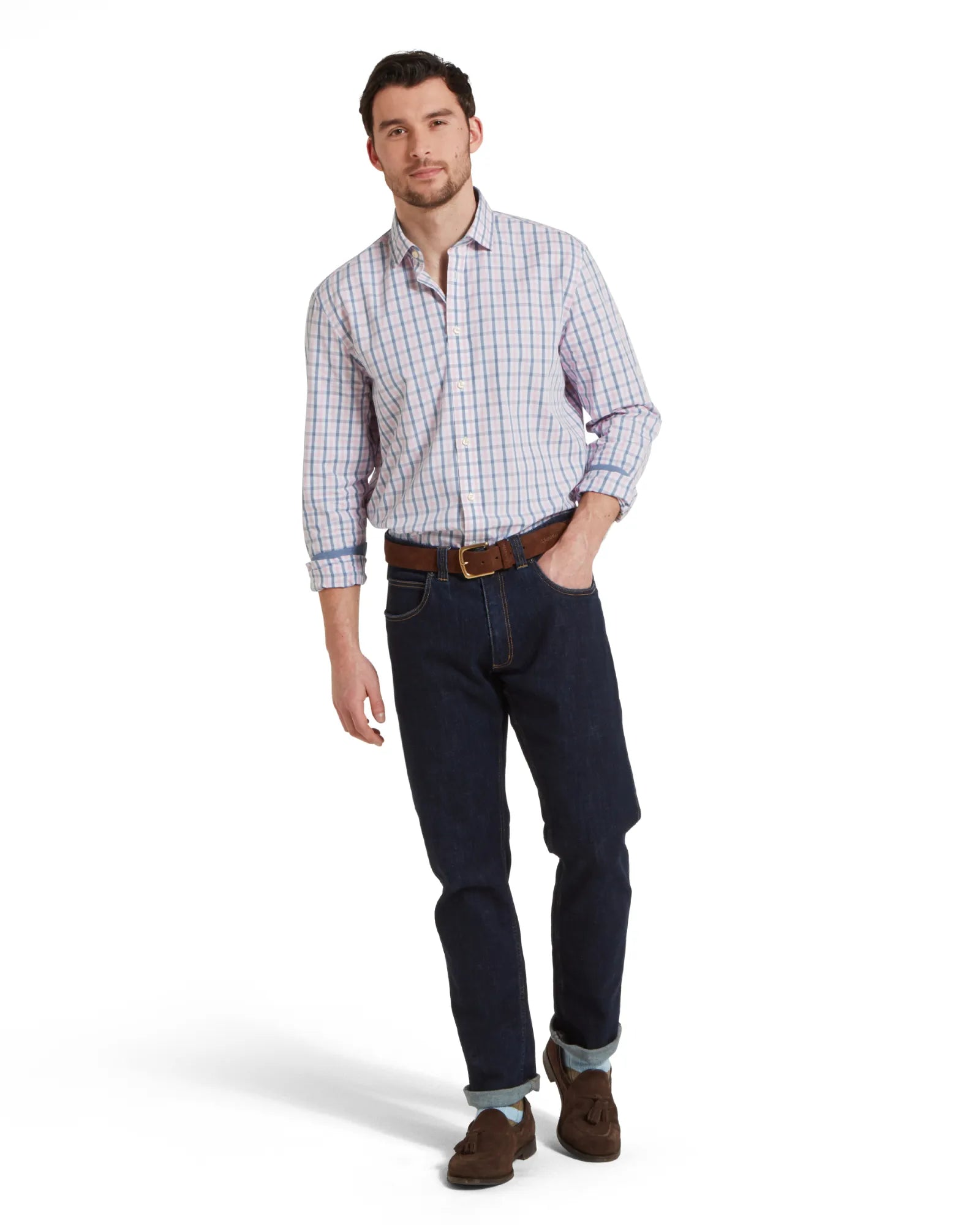 Hebden Tailored Shirt - Dark Denim/Pink