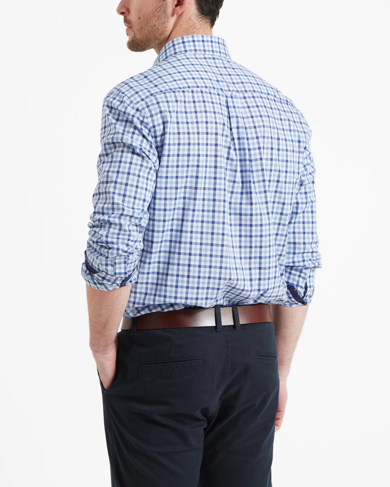Hebden Tailored Shirt - French Navy/Sky Blue Check
