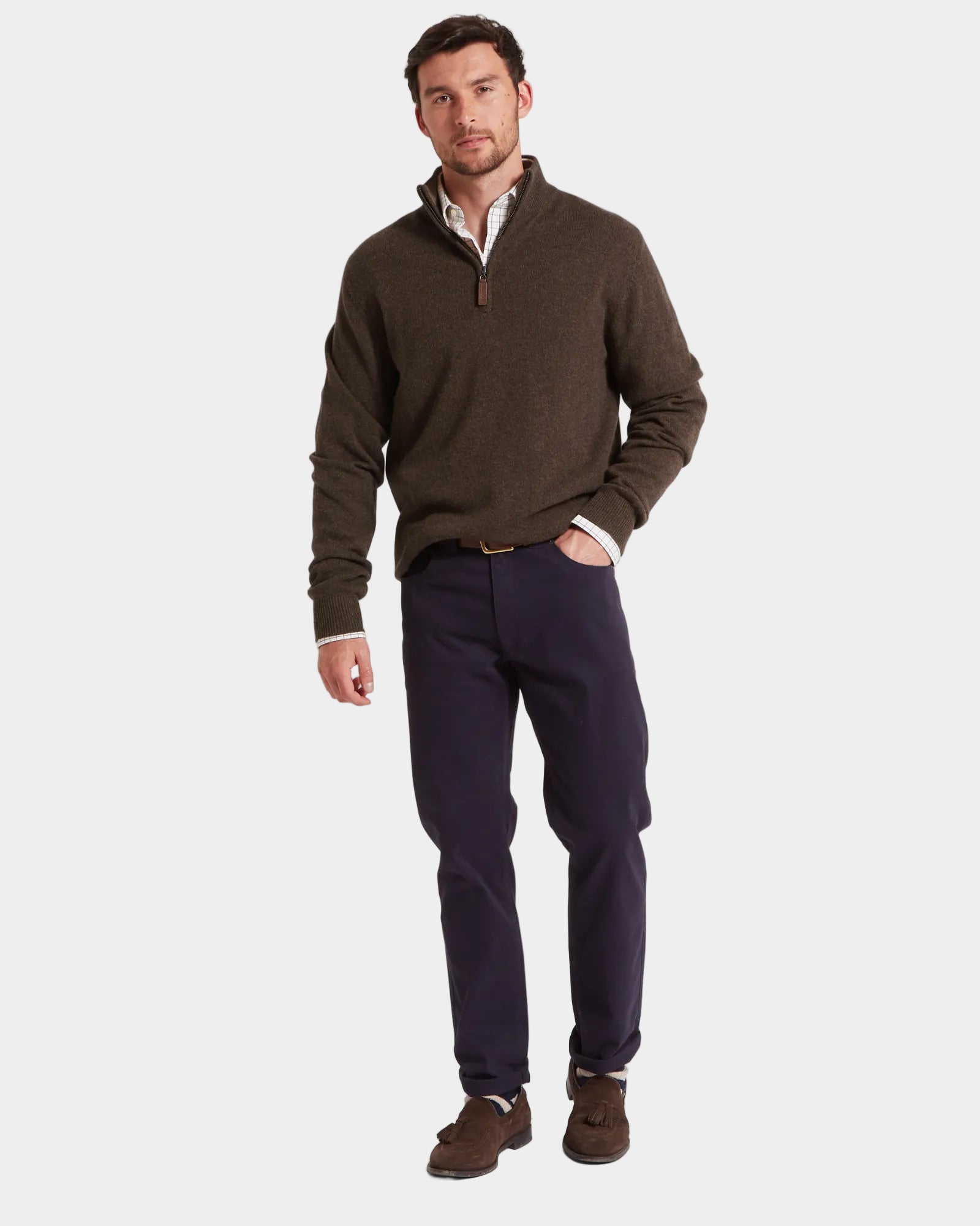 Lewis Quarter Zip Jumper - Chocolate