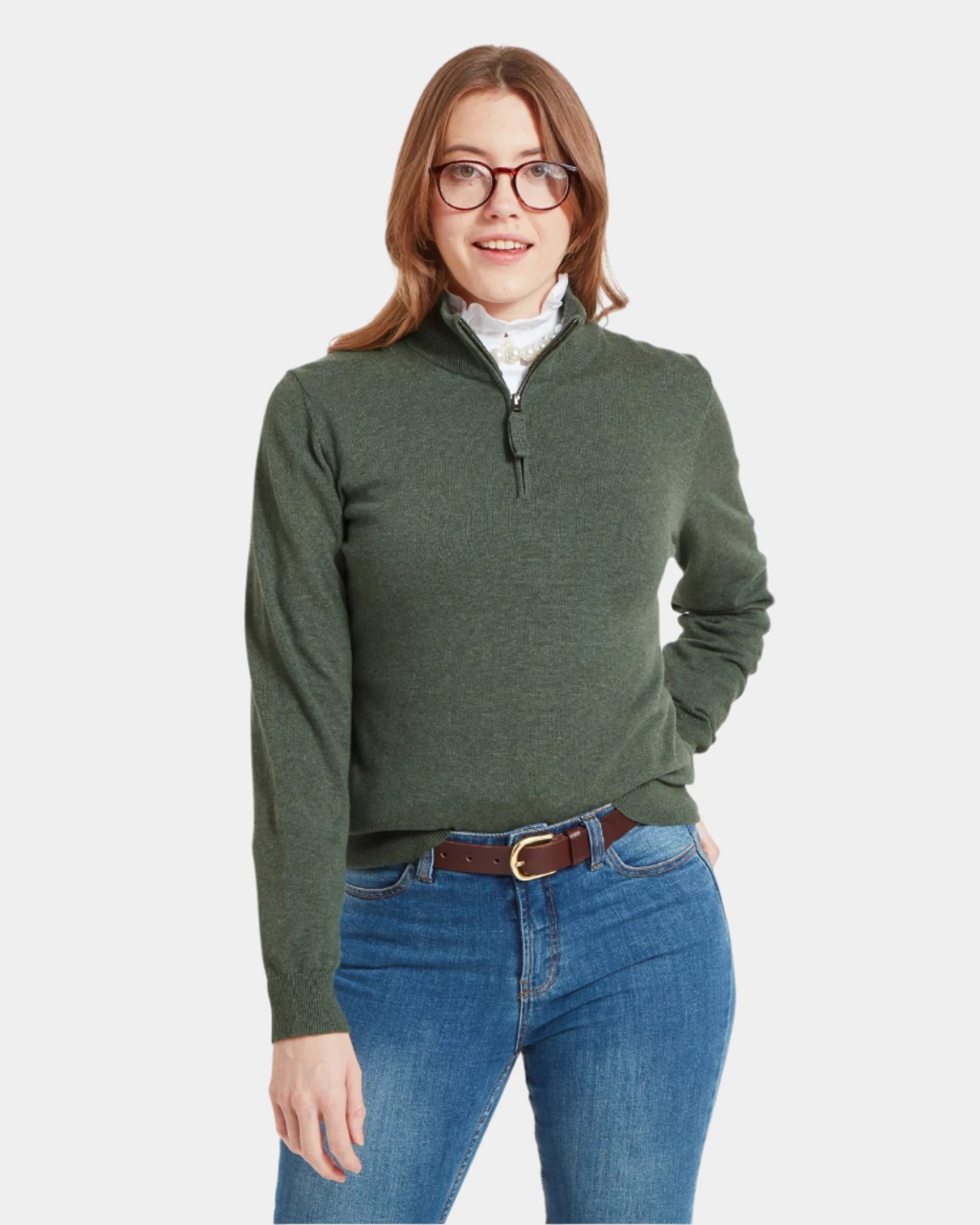Polperro Country Green Quarter Zip Jumper