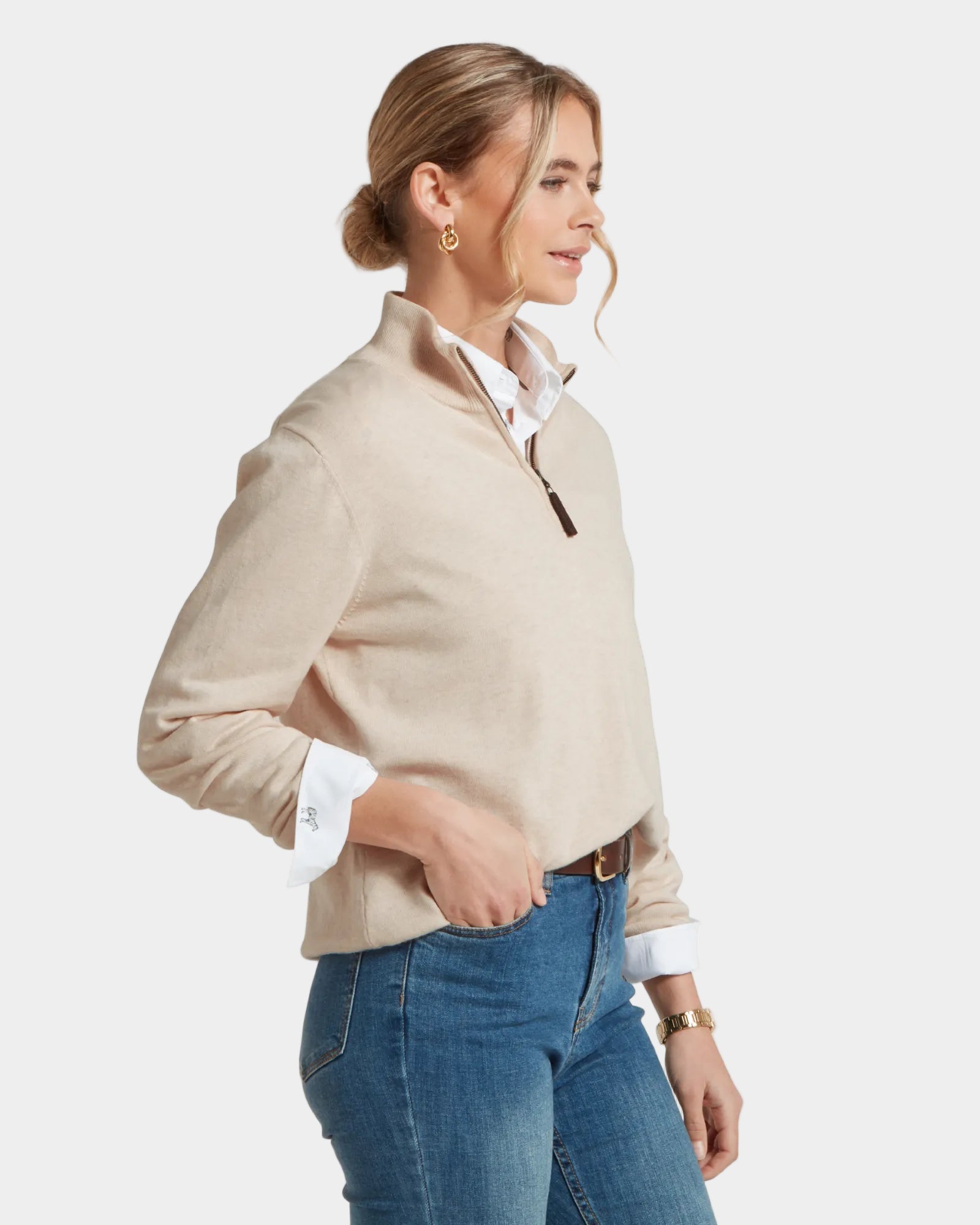 Polperro 1/4 Zip Jumper - Oat