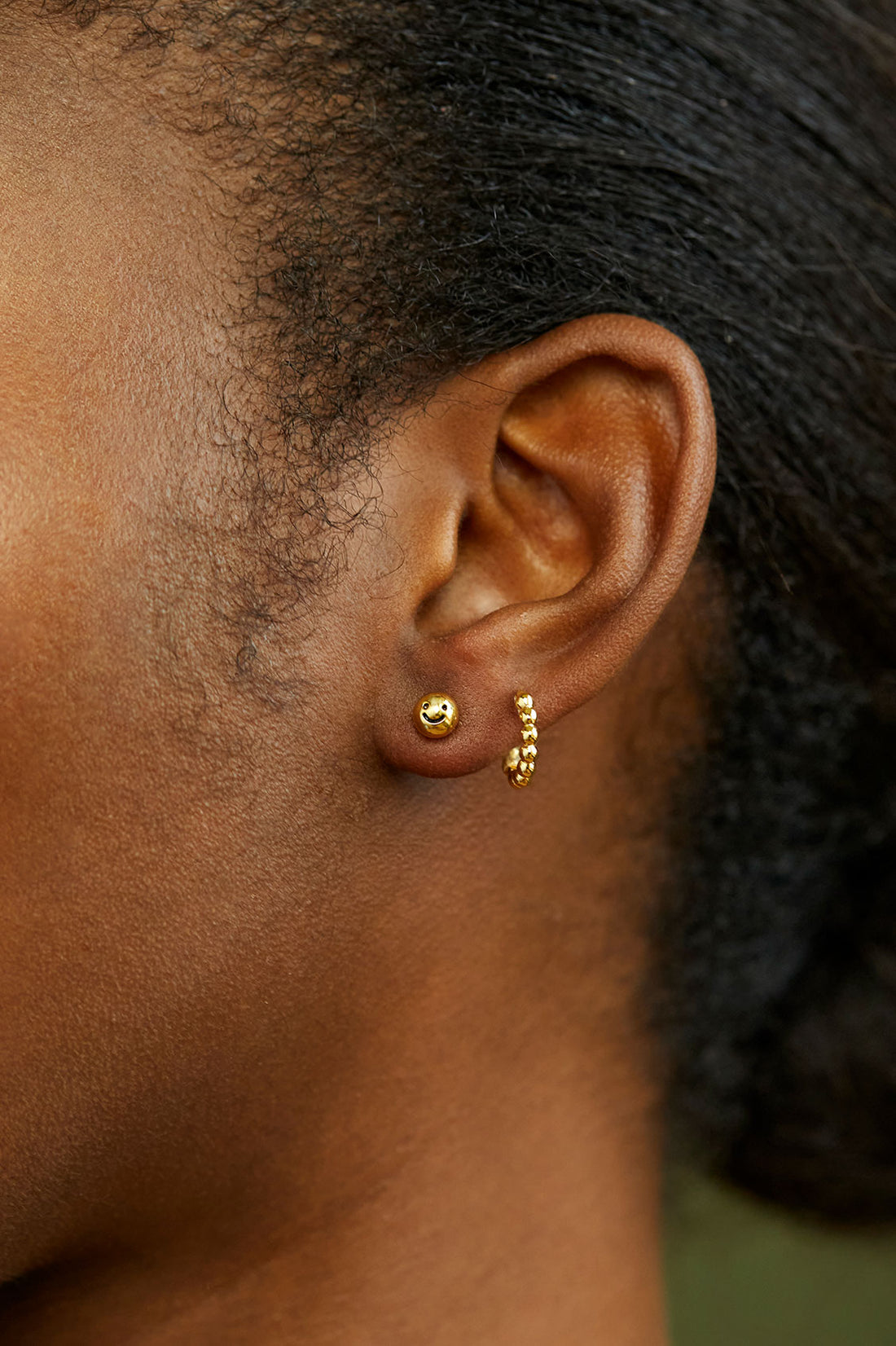 Beaded Mini Huggie Earrings - Gold Plated